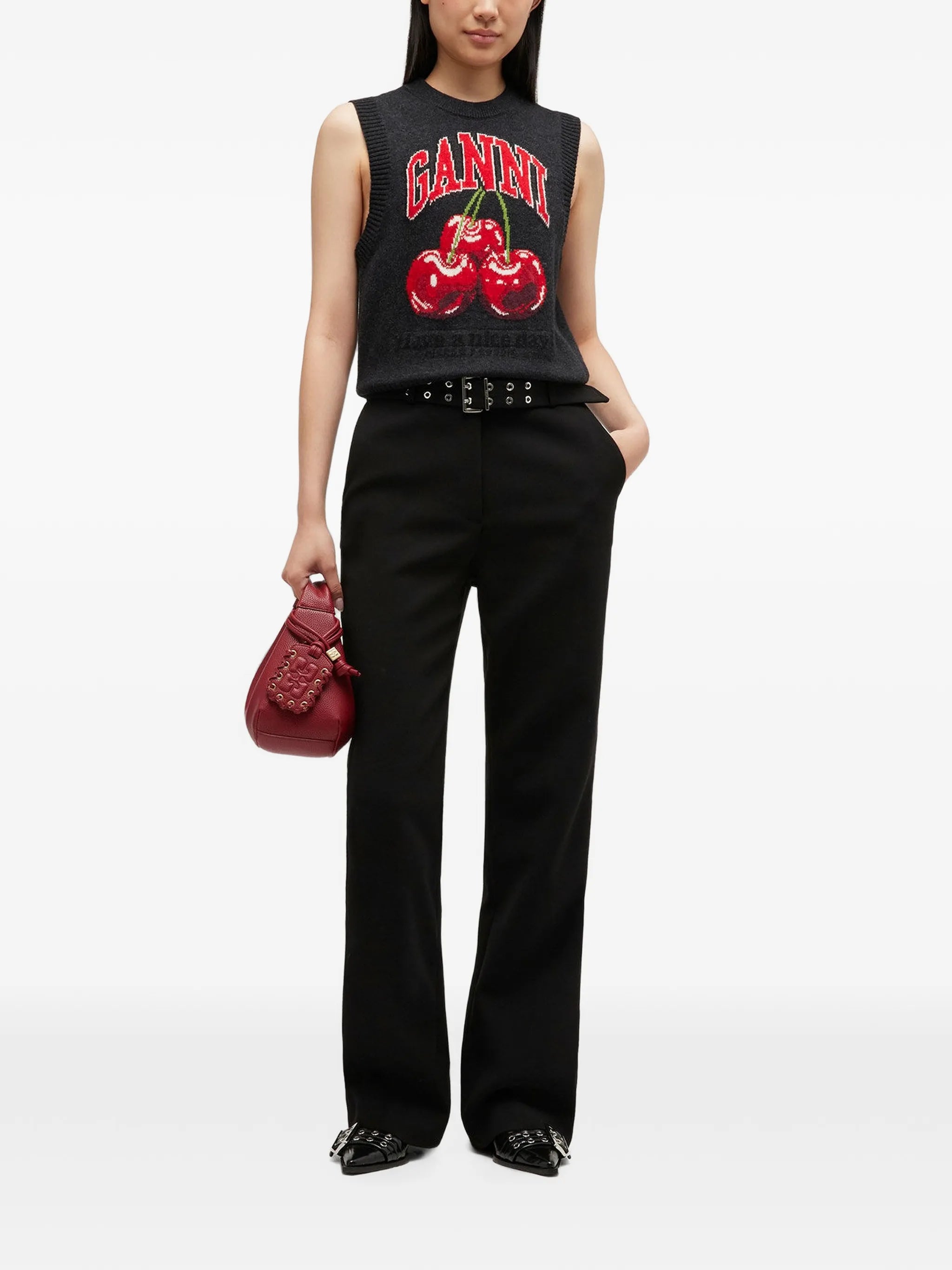 cherry-embroidered top