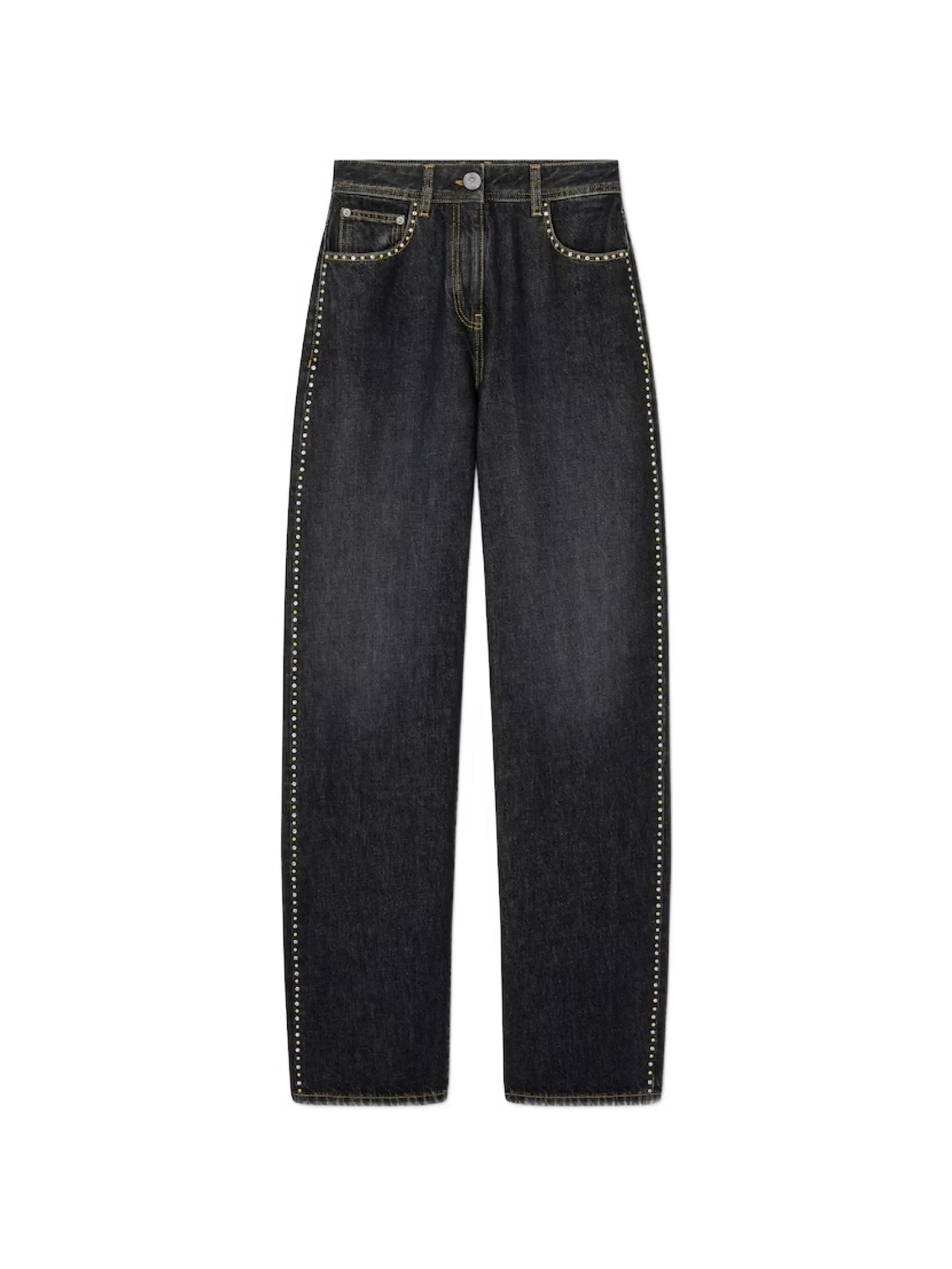 studded high-waist denim trousers