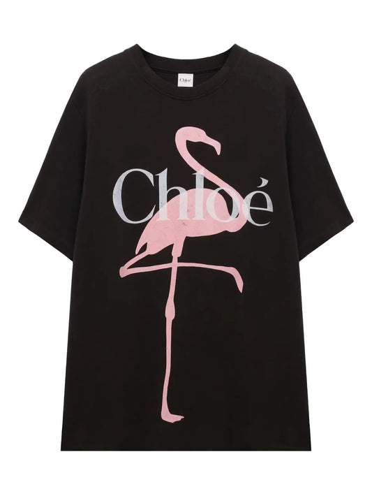 flamingo-print logo-print T-shirt