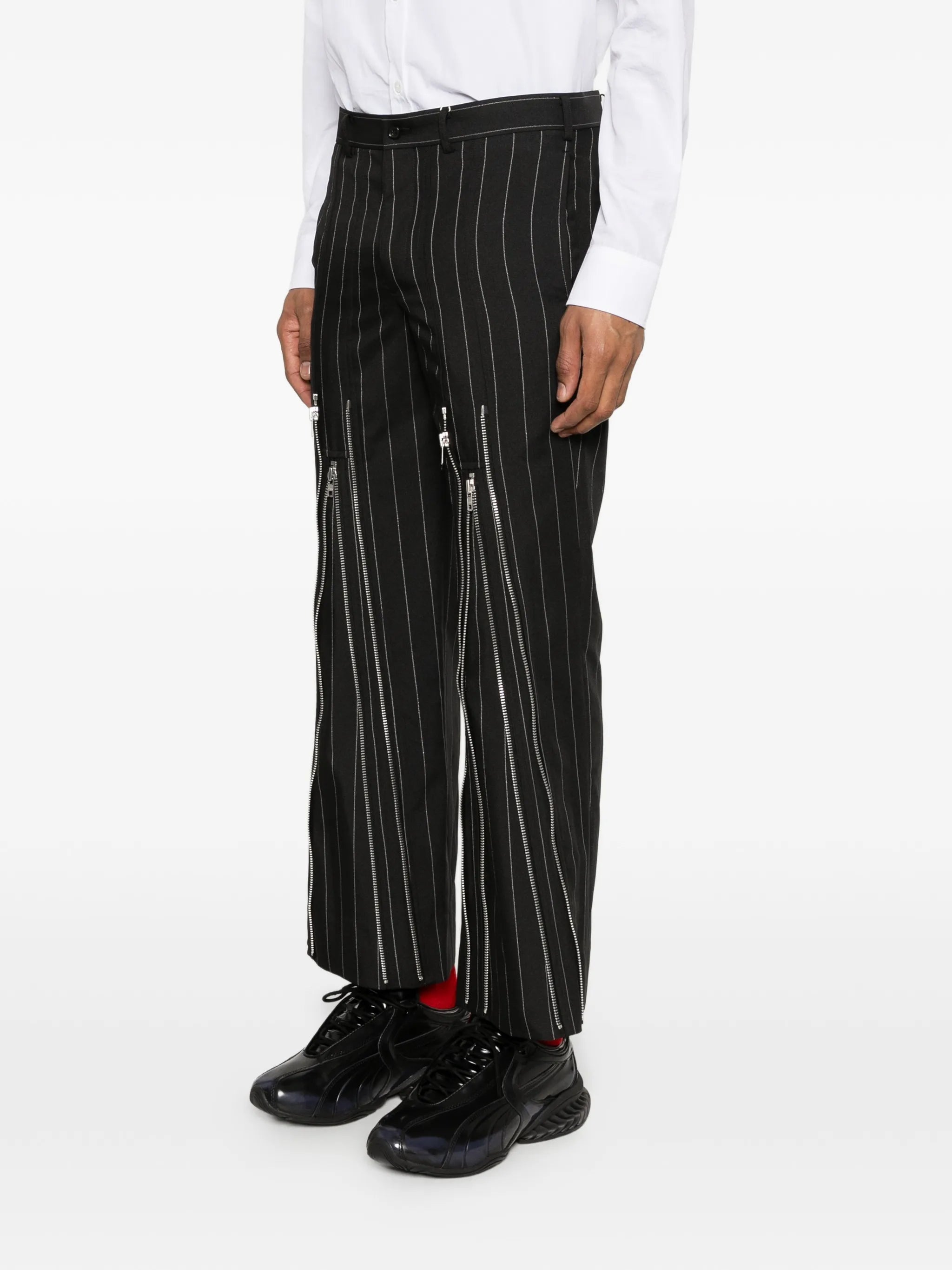 striped zip trousers
