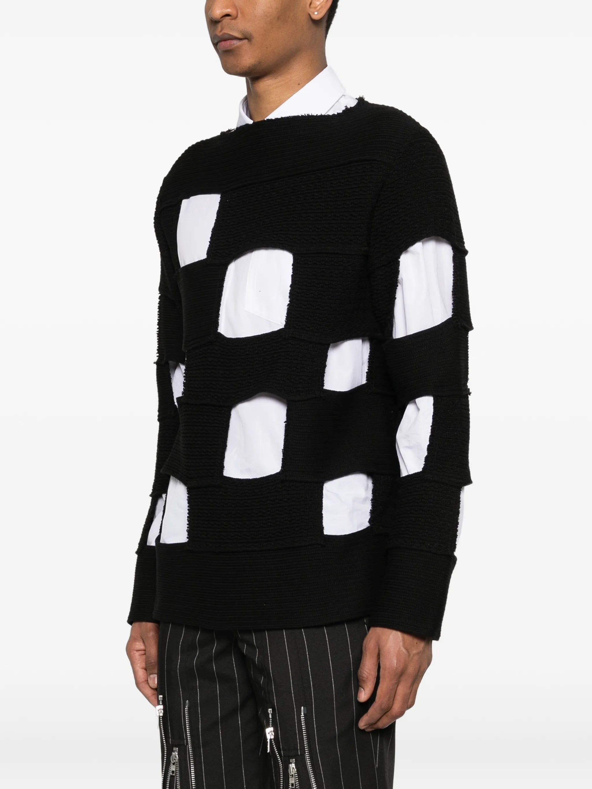 striped panelling crew-neck sweater