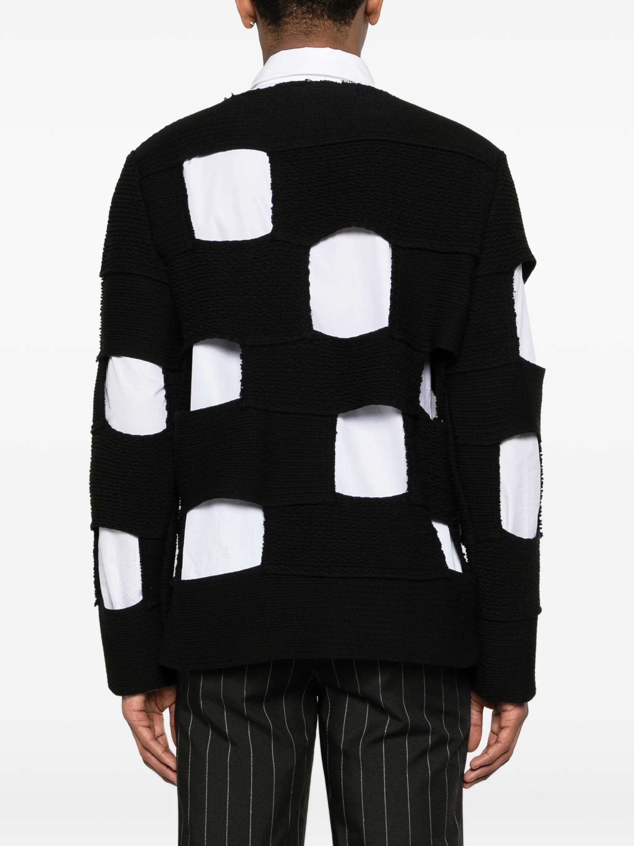 striped panelling crew-neck sweater