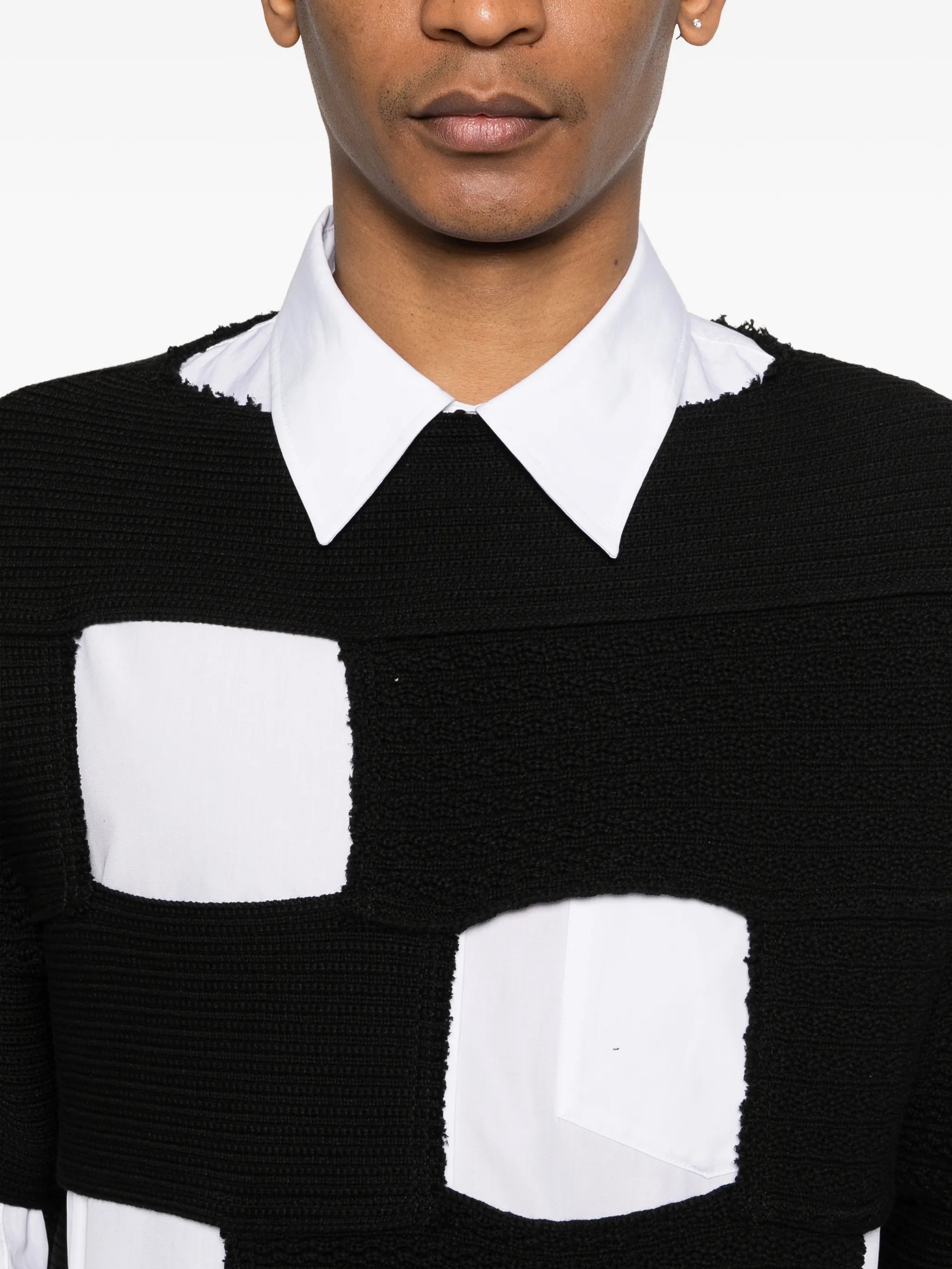 striped panelling crew-neck sweater