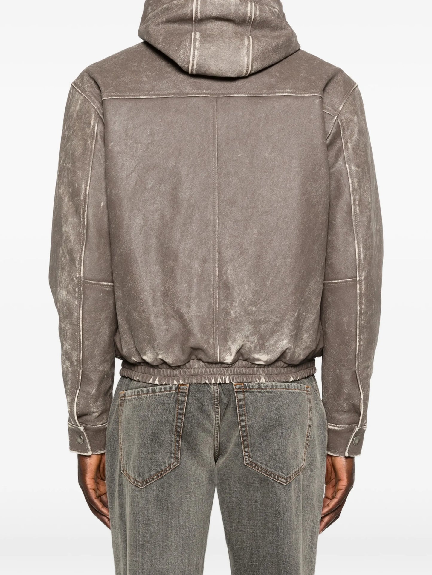 distressed hooded bomber jacket