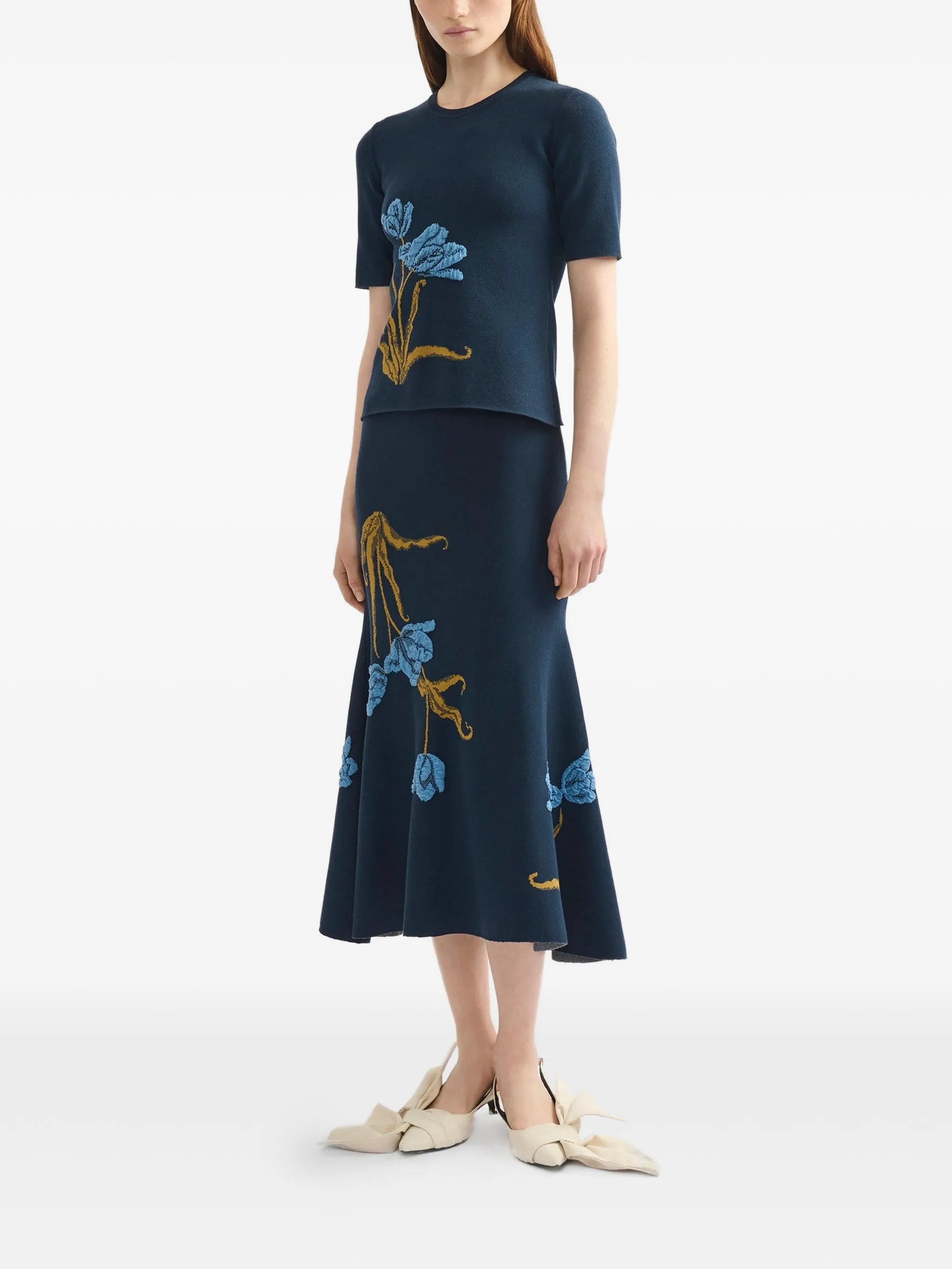 floral-jacquard knitted midi skirt