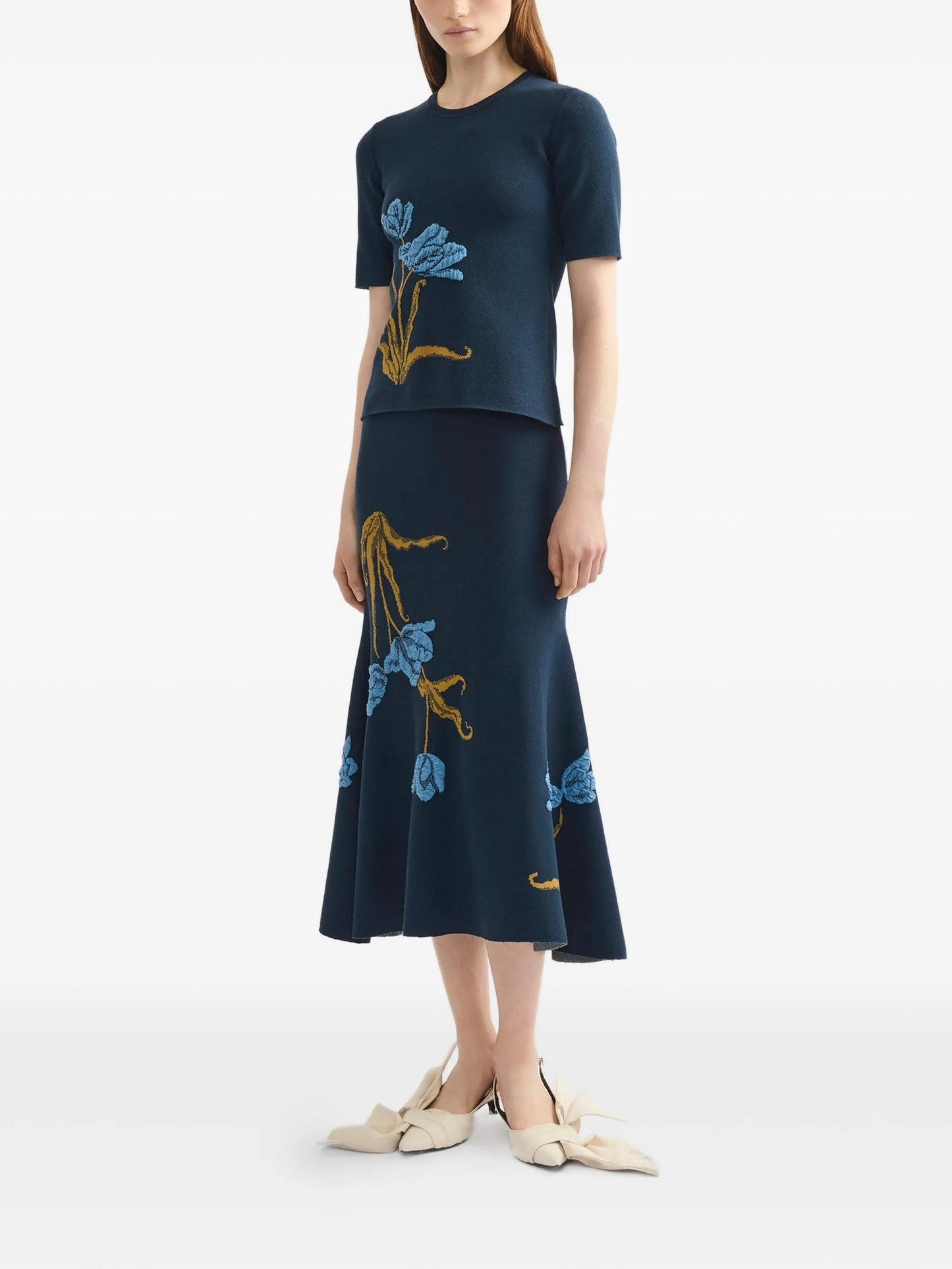 floral-jacquard knitted midi skirt