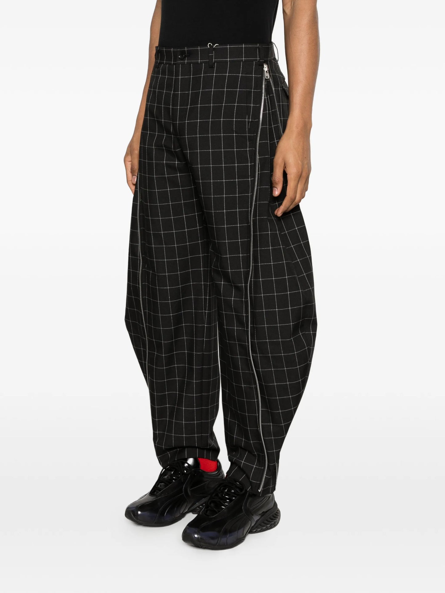 windowpane check zip trousers
