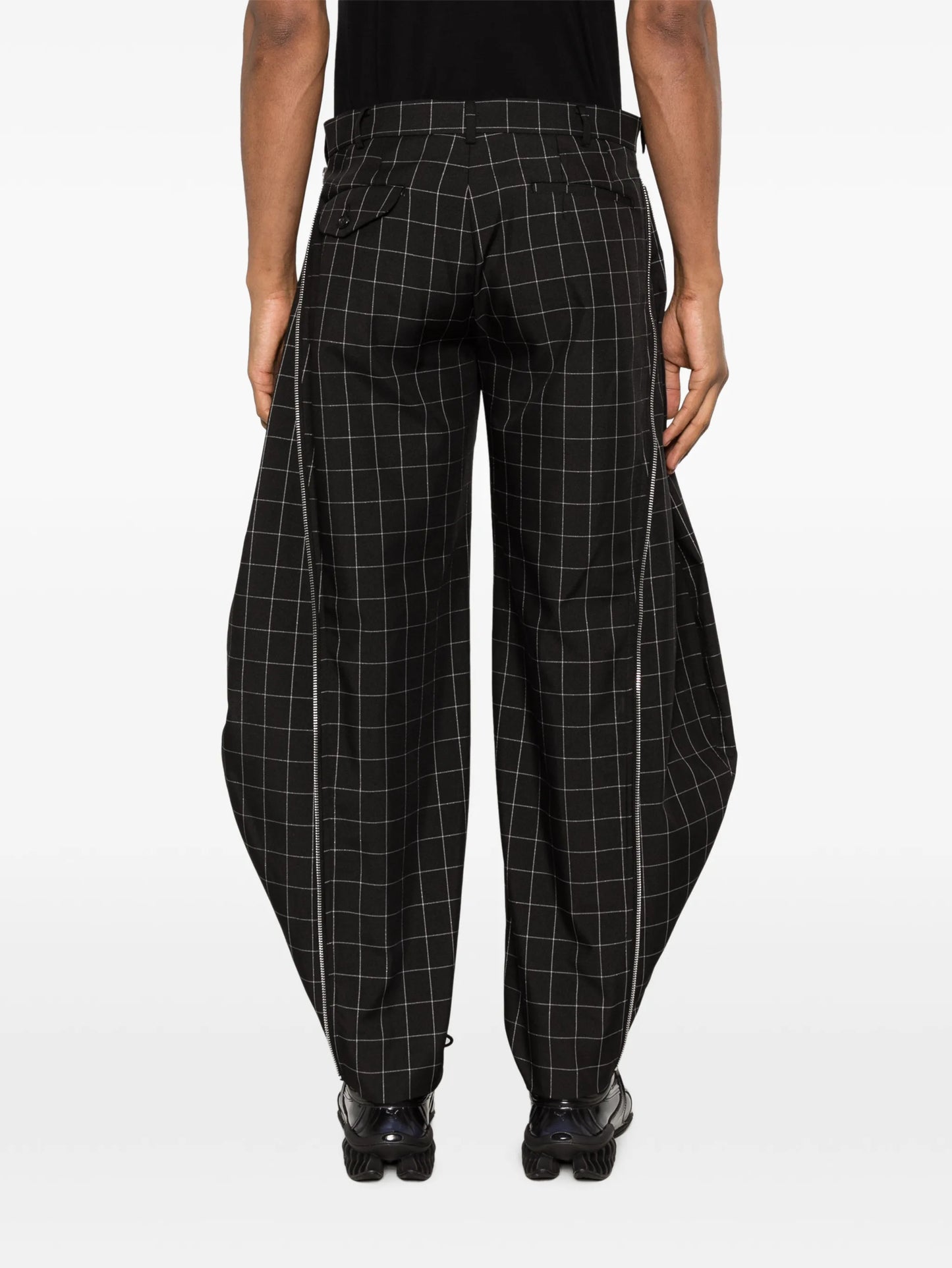 windowpane check zip trousers