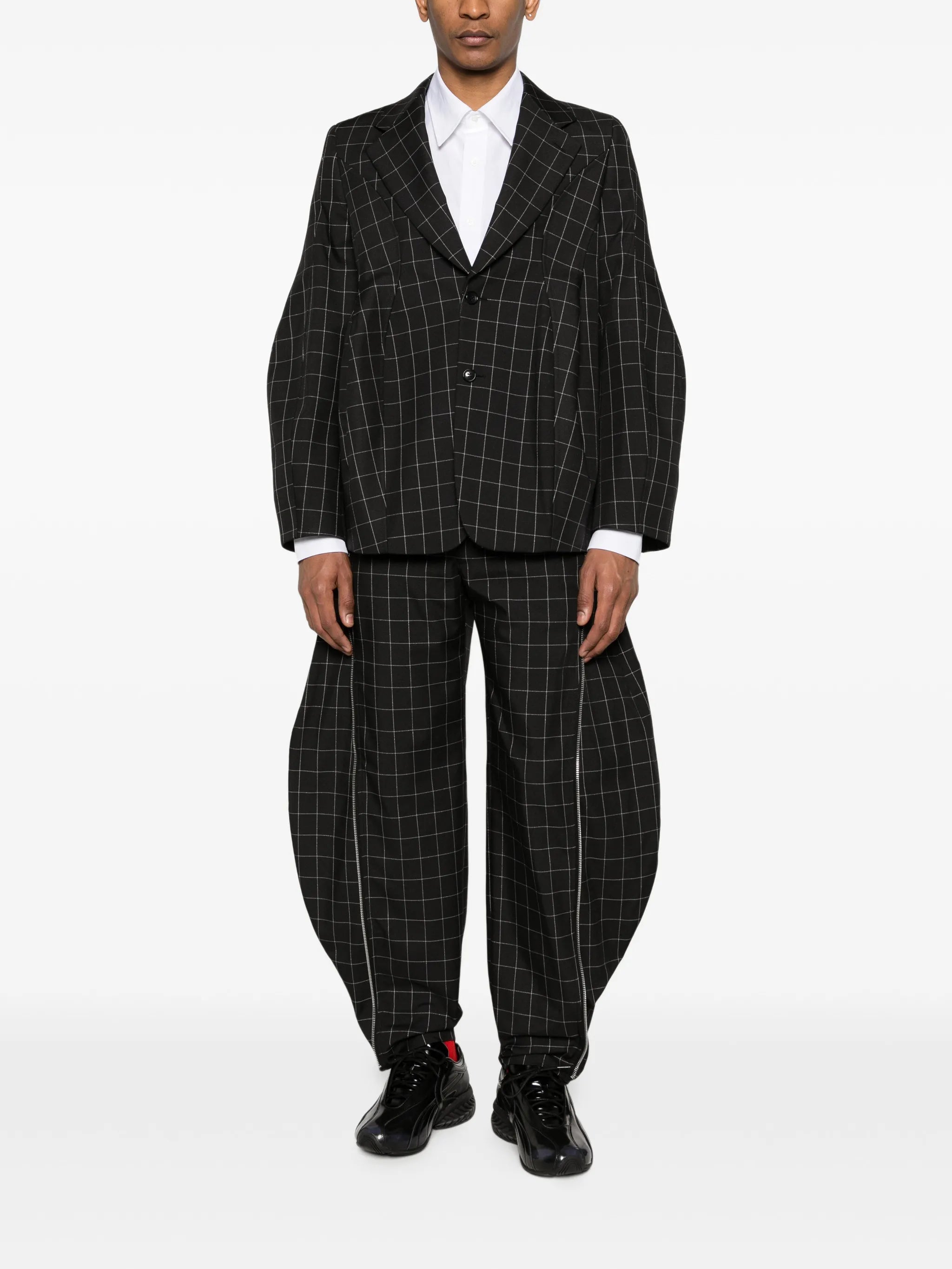 windowpane check zip trousers