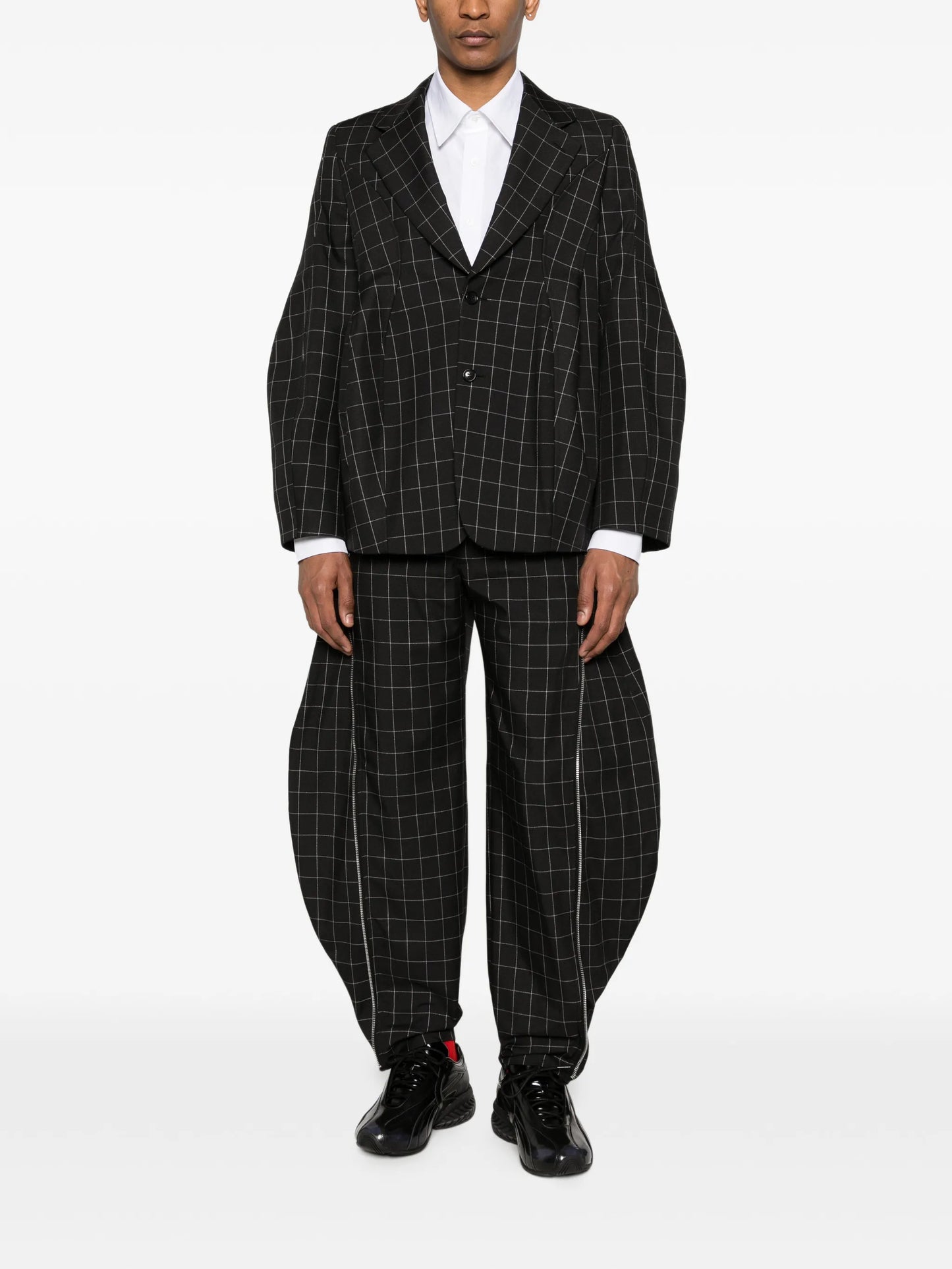 windowpane check zip trousers