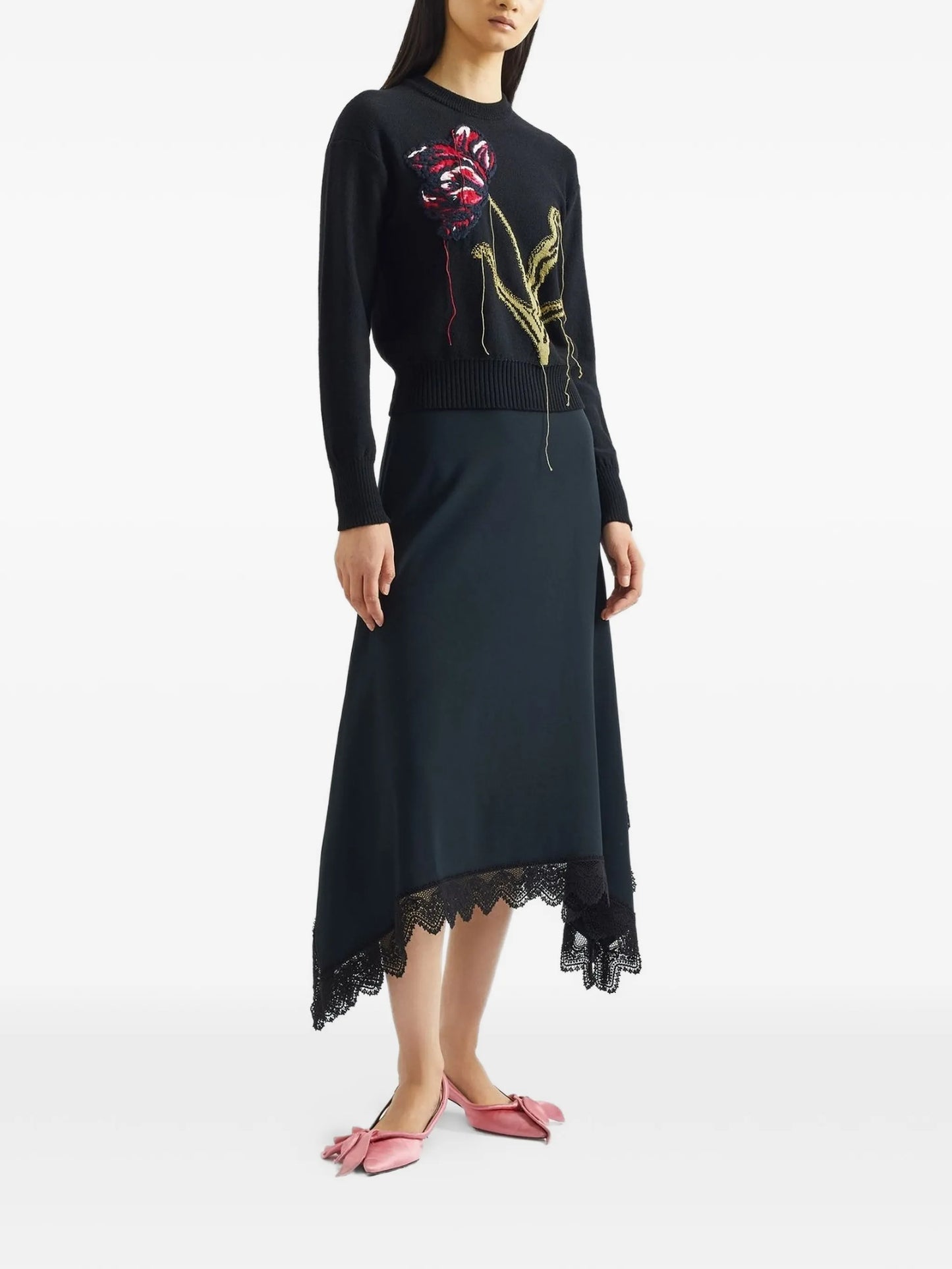 floral-intarsia crew-neck sweater