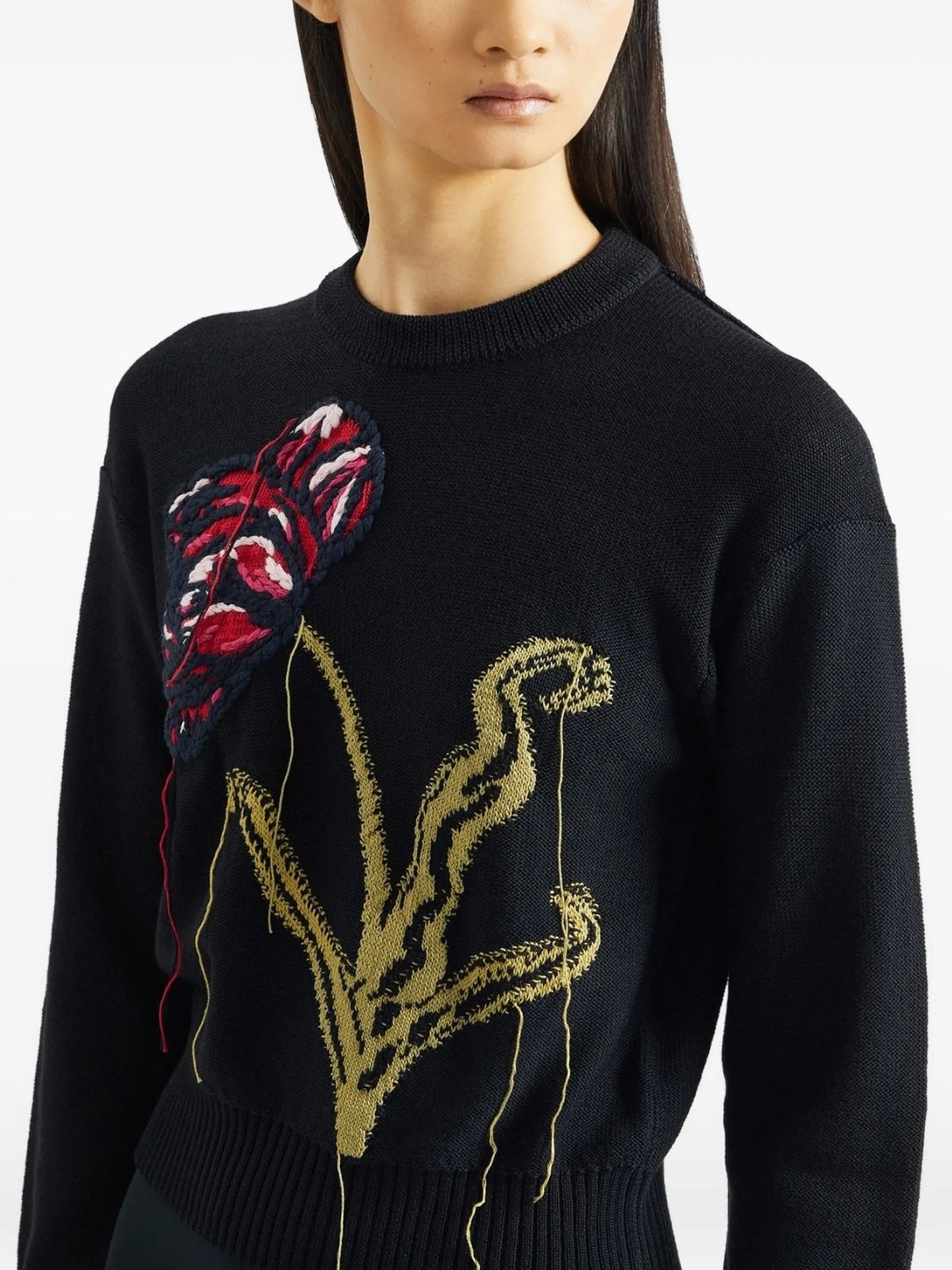 floral-intarsia crew-neck sweater