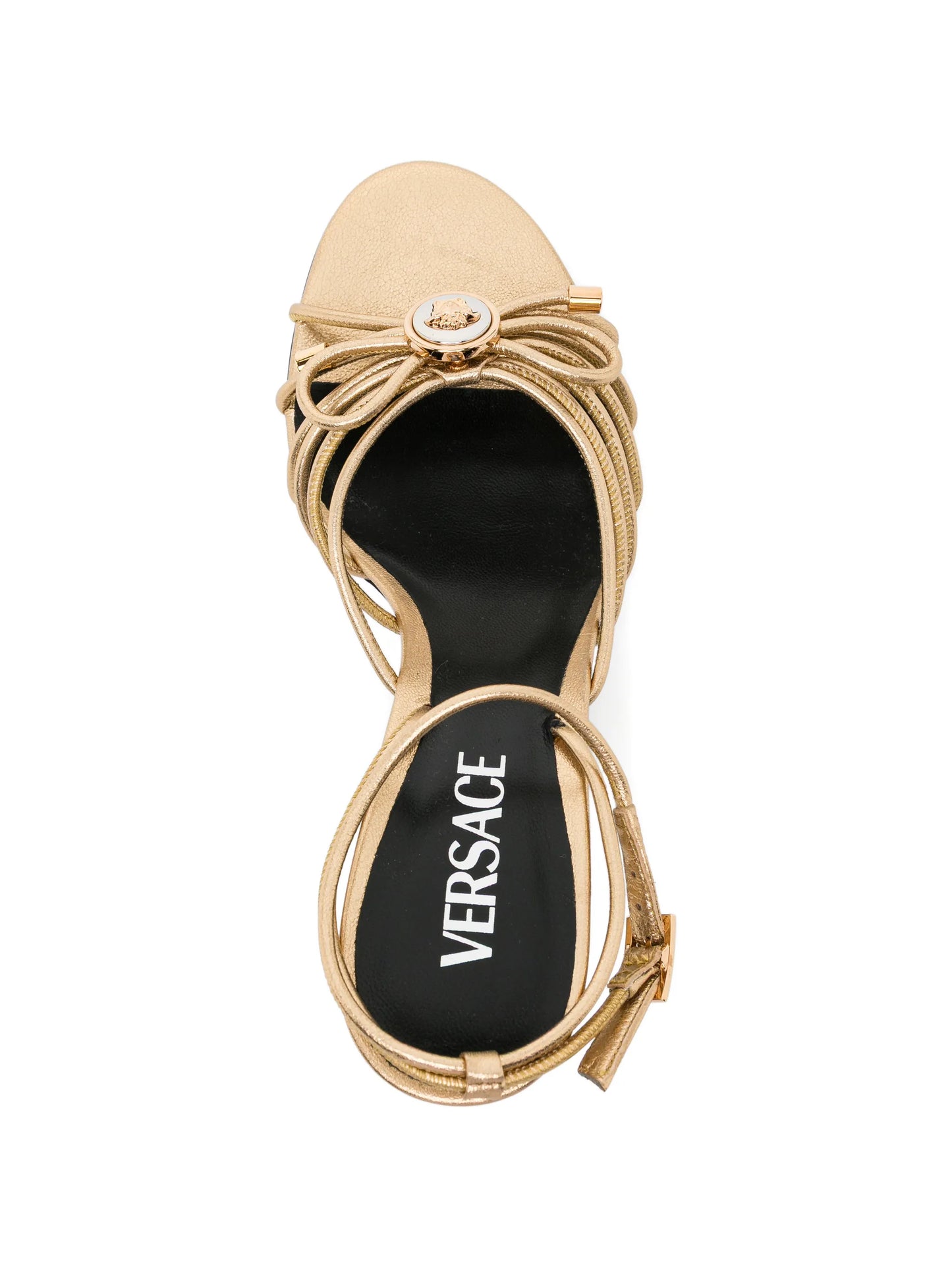 Opera bow metallic heeled sandals
