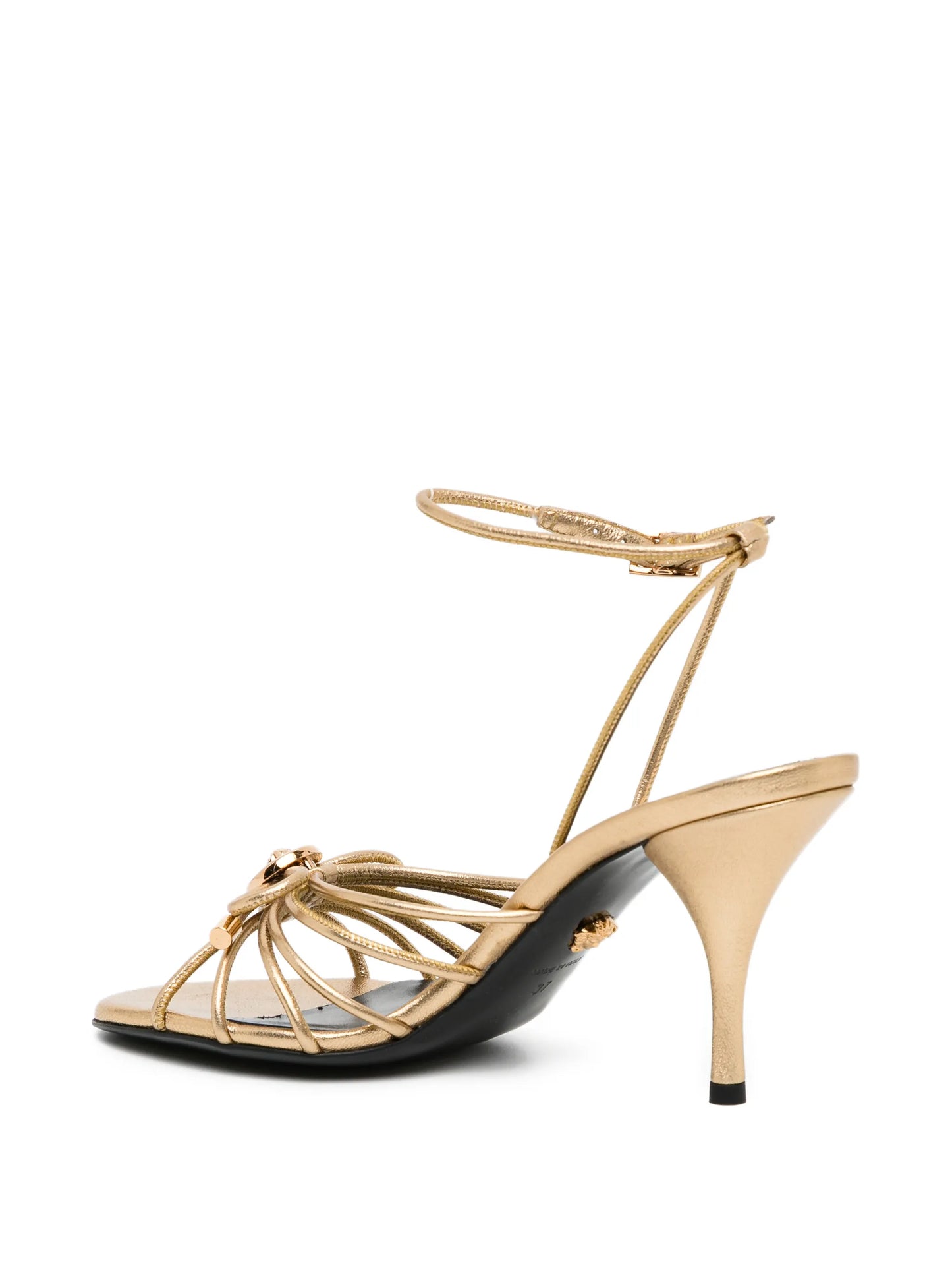 Opera bow metallic heeled sandals