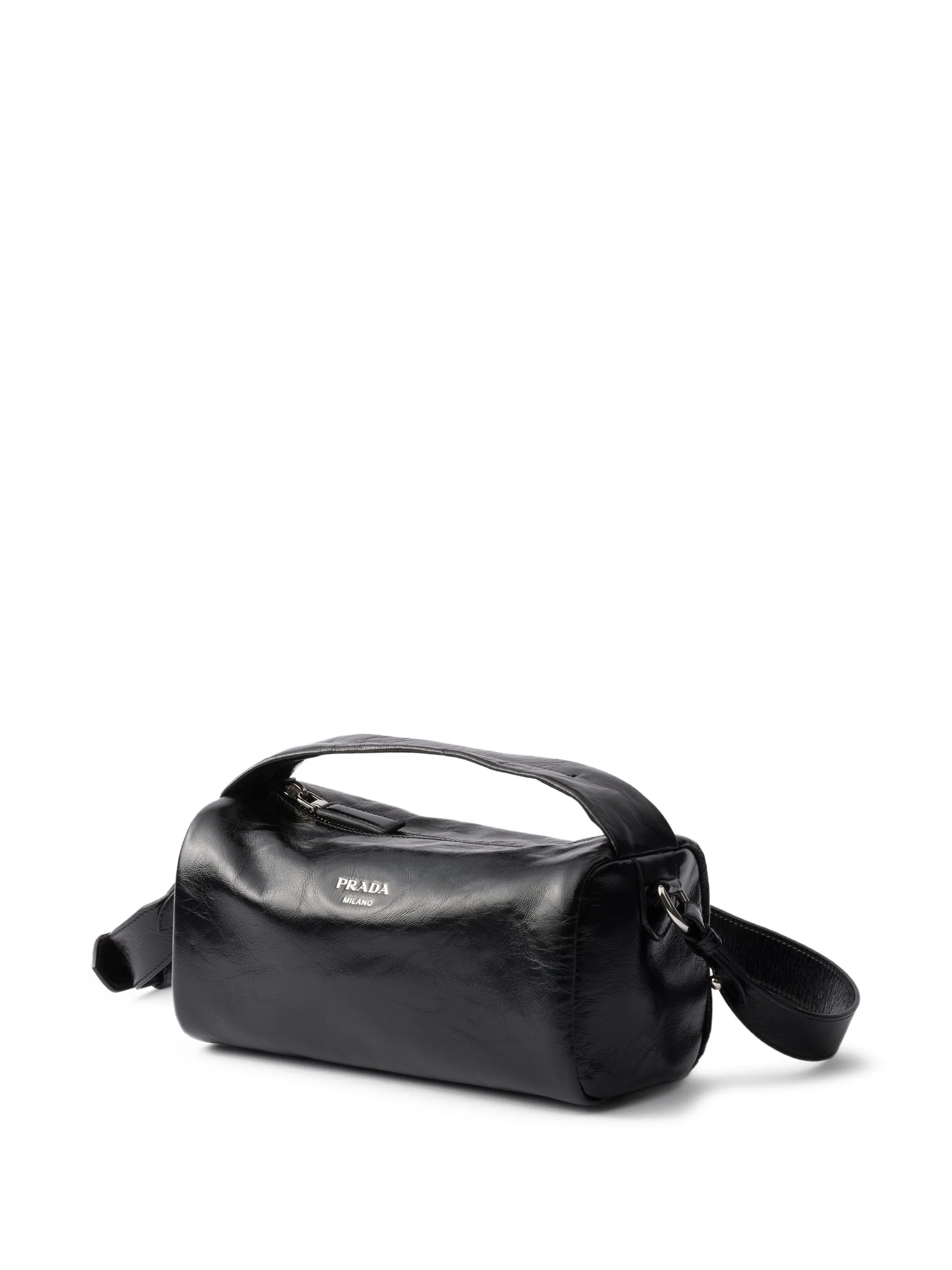leather logo messenger bag