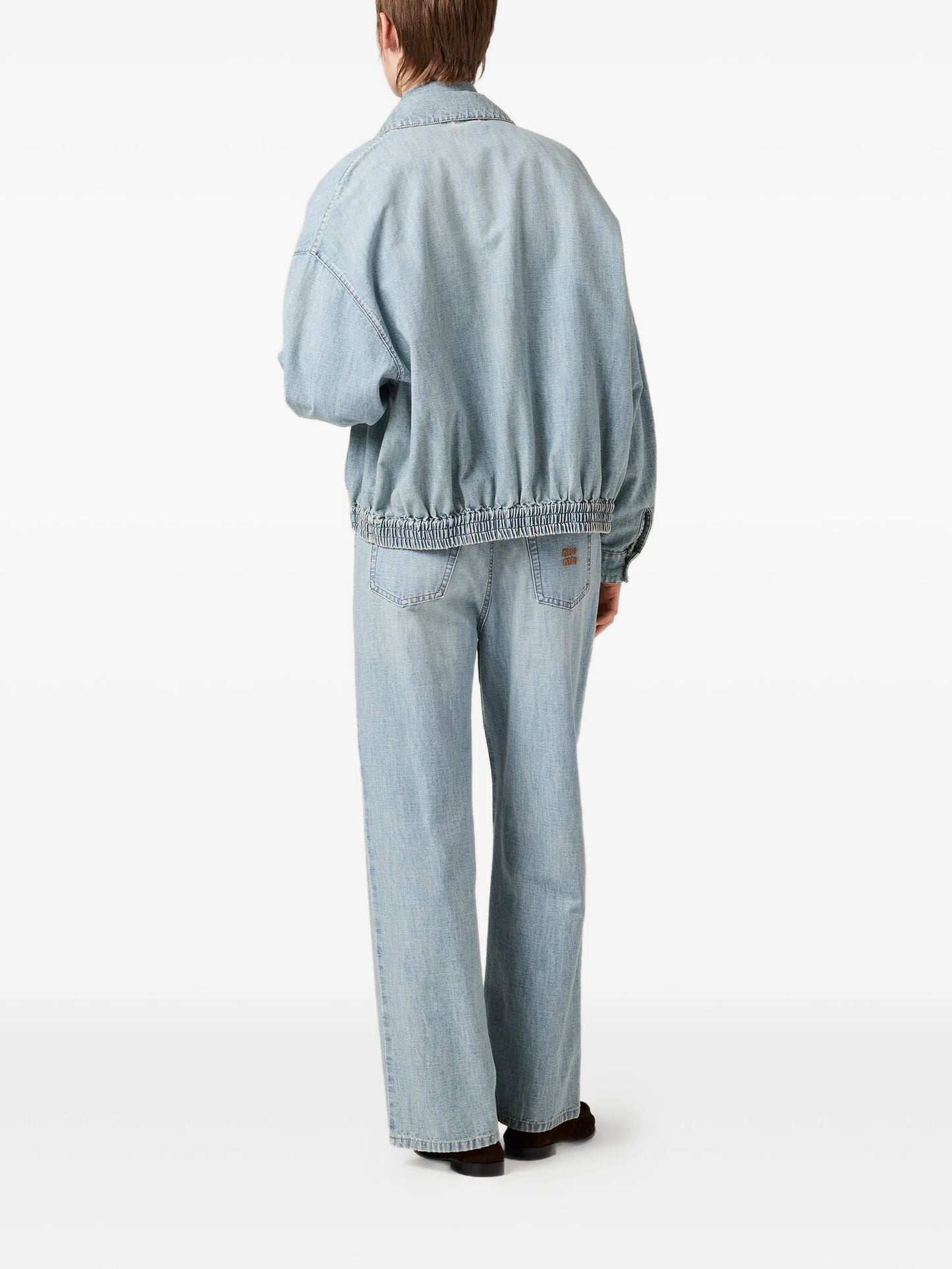 Chambray embroidered-logo jeans