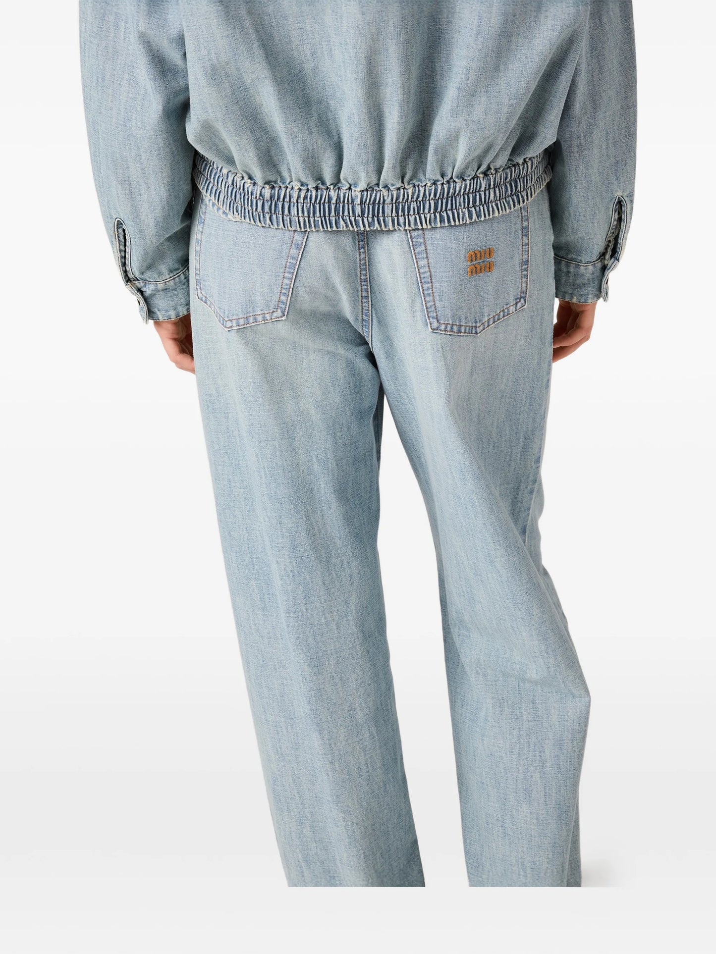 Chambray embroidered-logo jeans