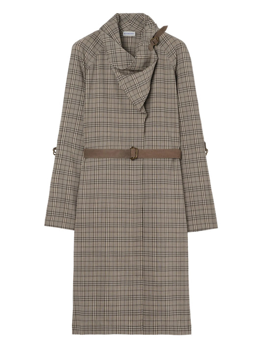 scarf-collar checked mini dress