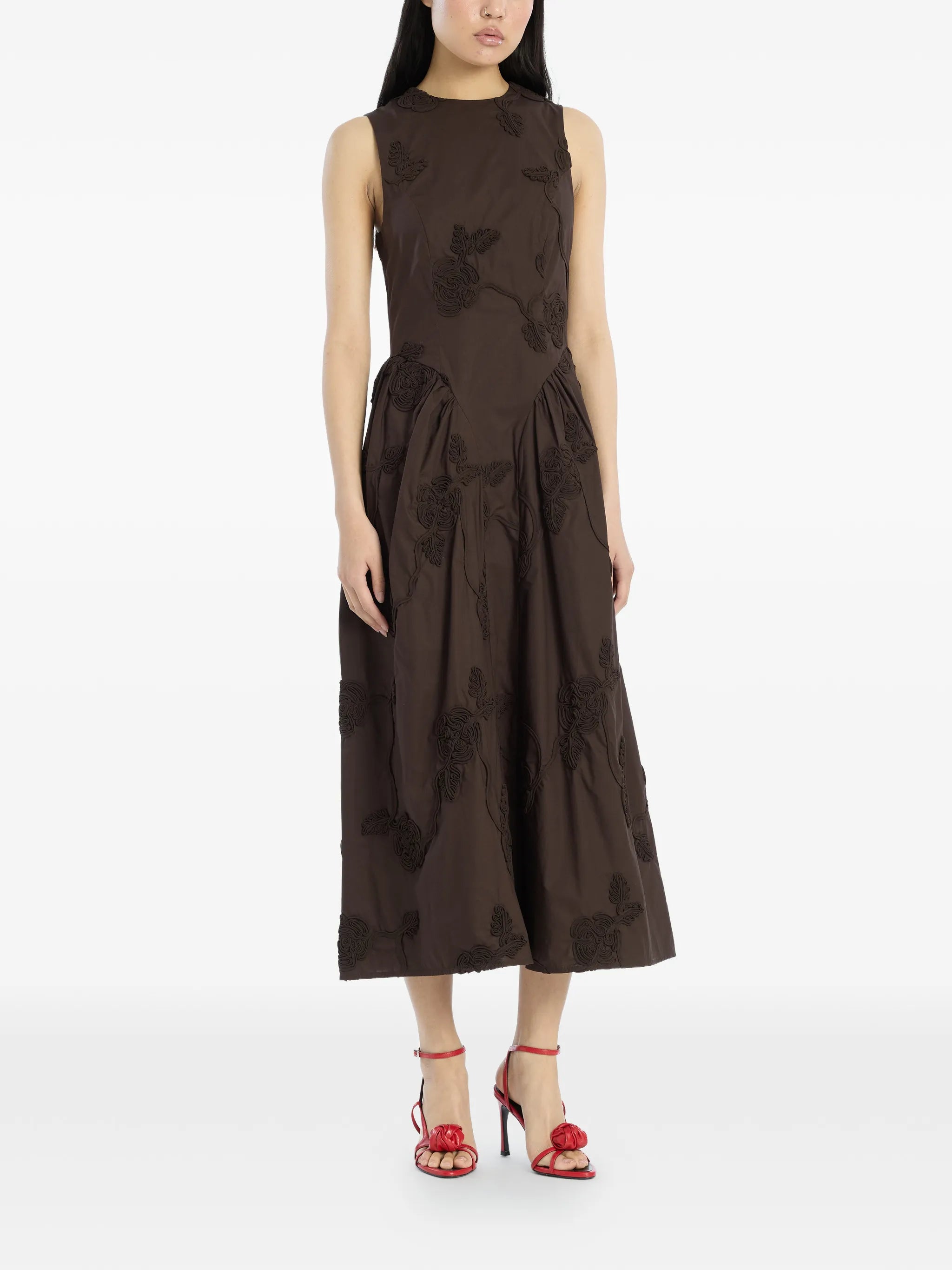 flower-motif midi dress