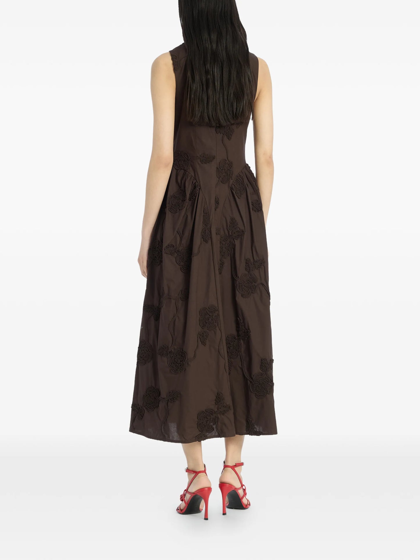 flower-motif midi dress