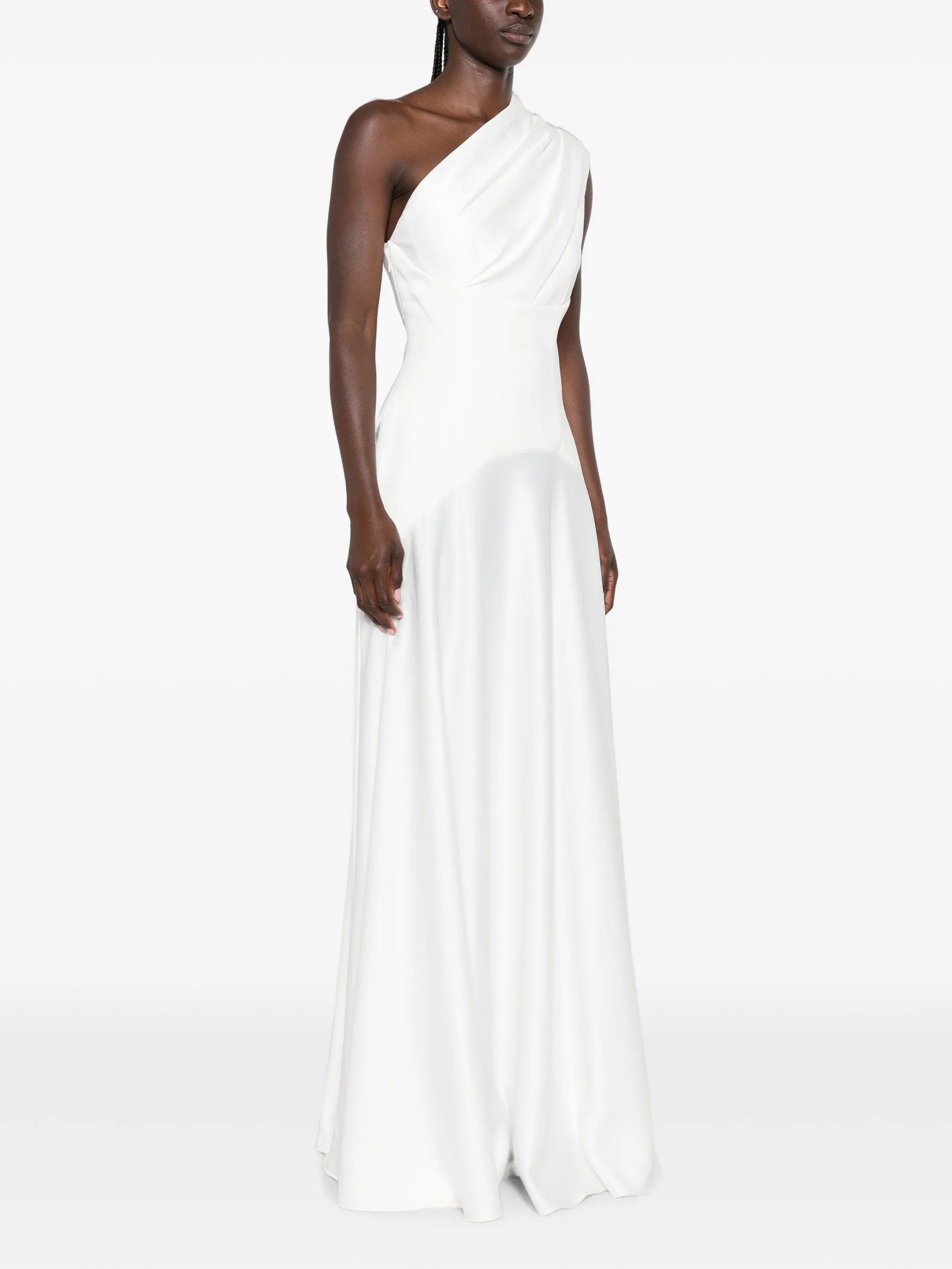 one-shoulder draped maxi dress
