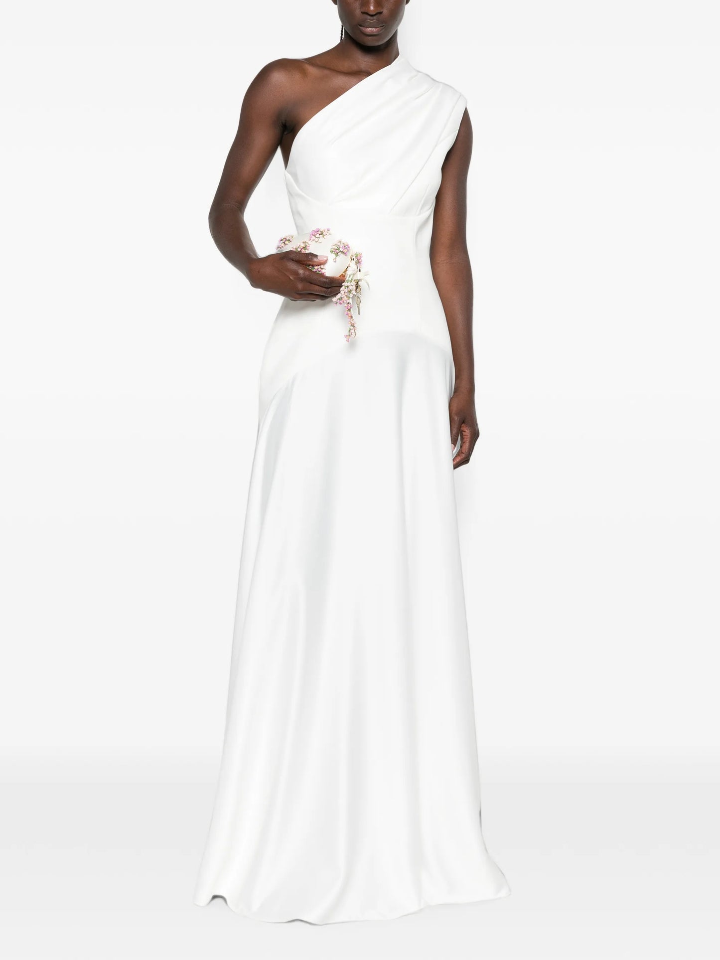 one-shoulder draped maxi dress