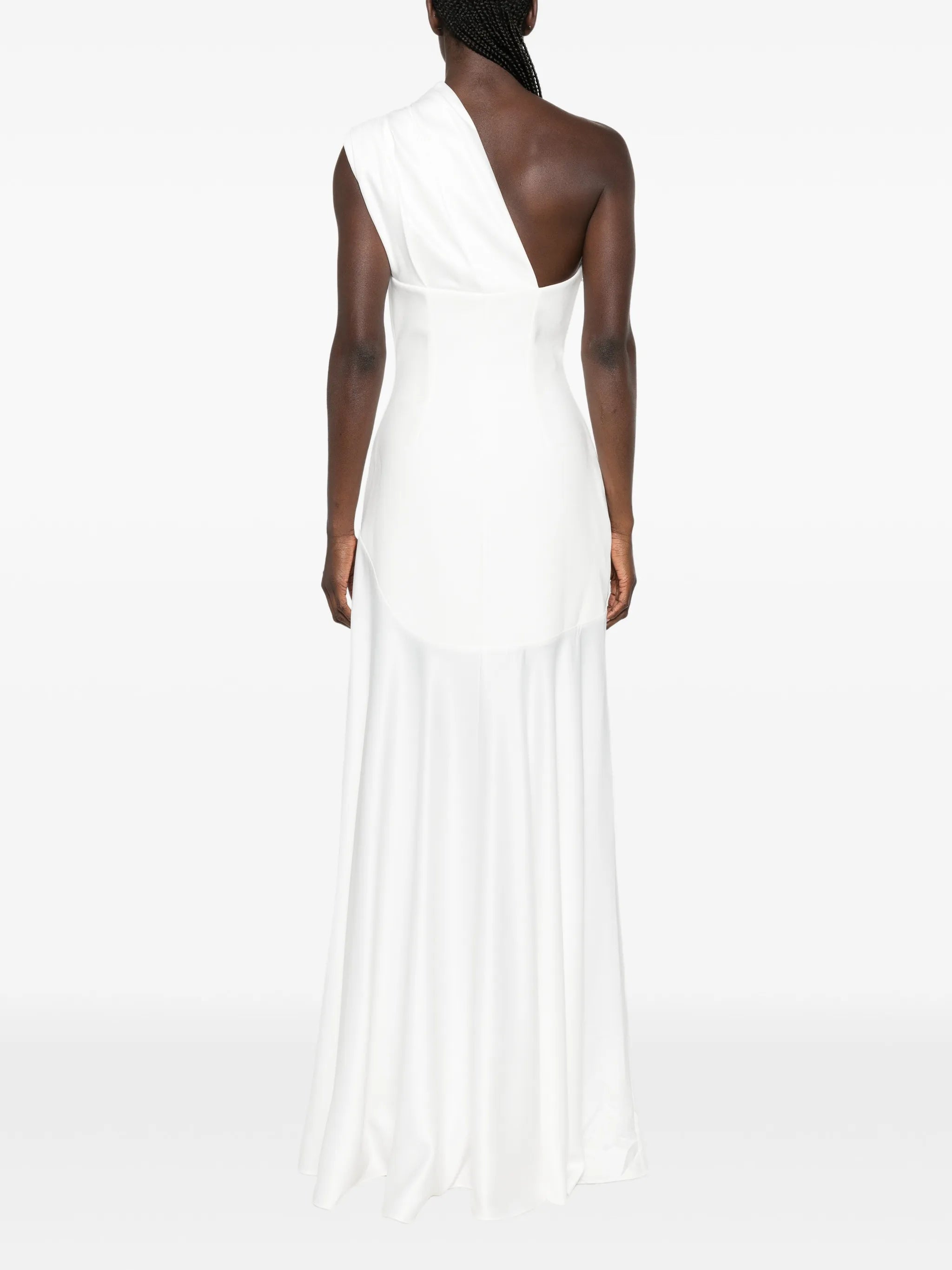 one-shoulder draped maxi dress