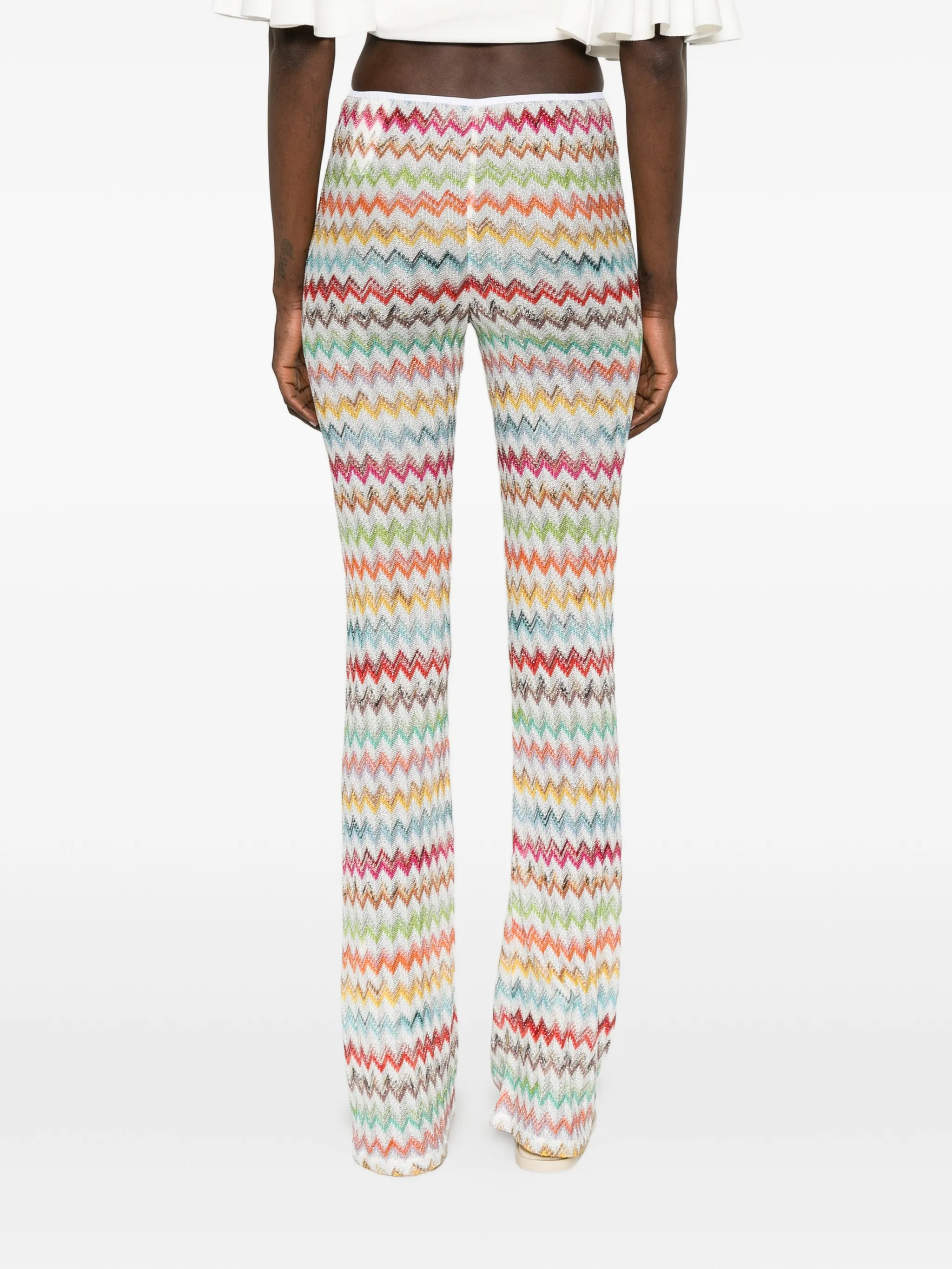 flared trousers in lamé with micro Zigzag pattern