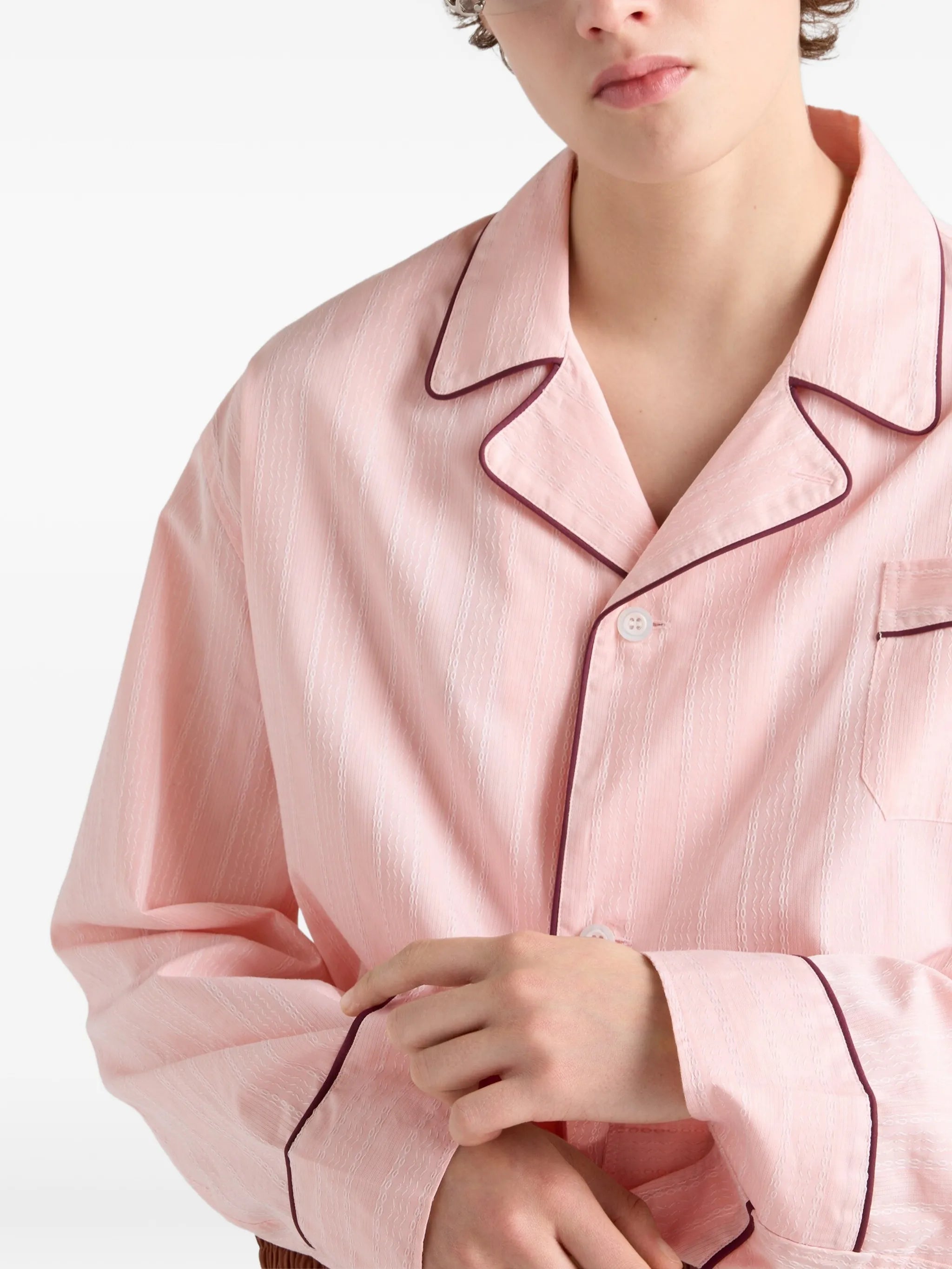 bowling-collar piping cotton shirt