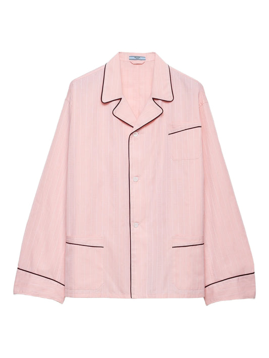 bowling-collar piping cotton shirt