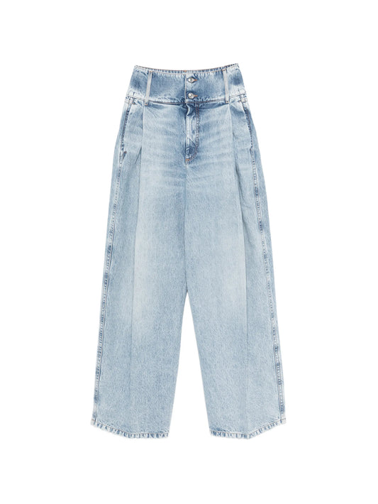 Salbatro button-embellished pleated denim trousers