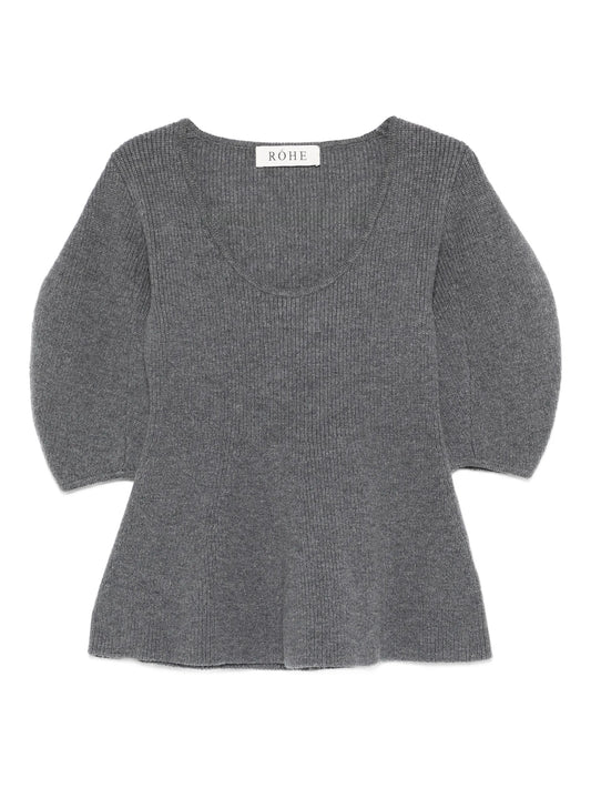 puffed-sleeve knitted top