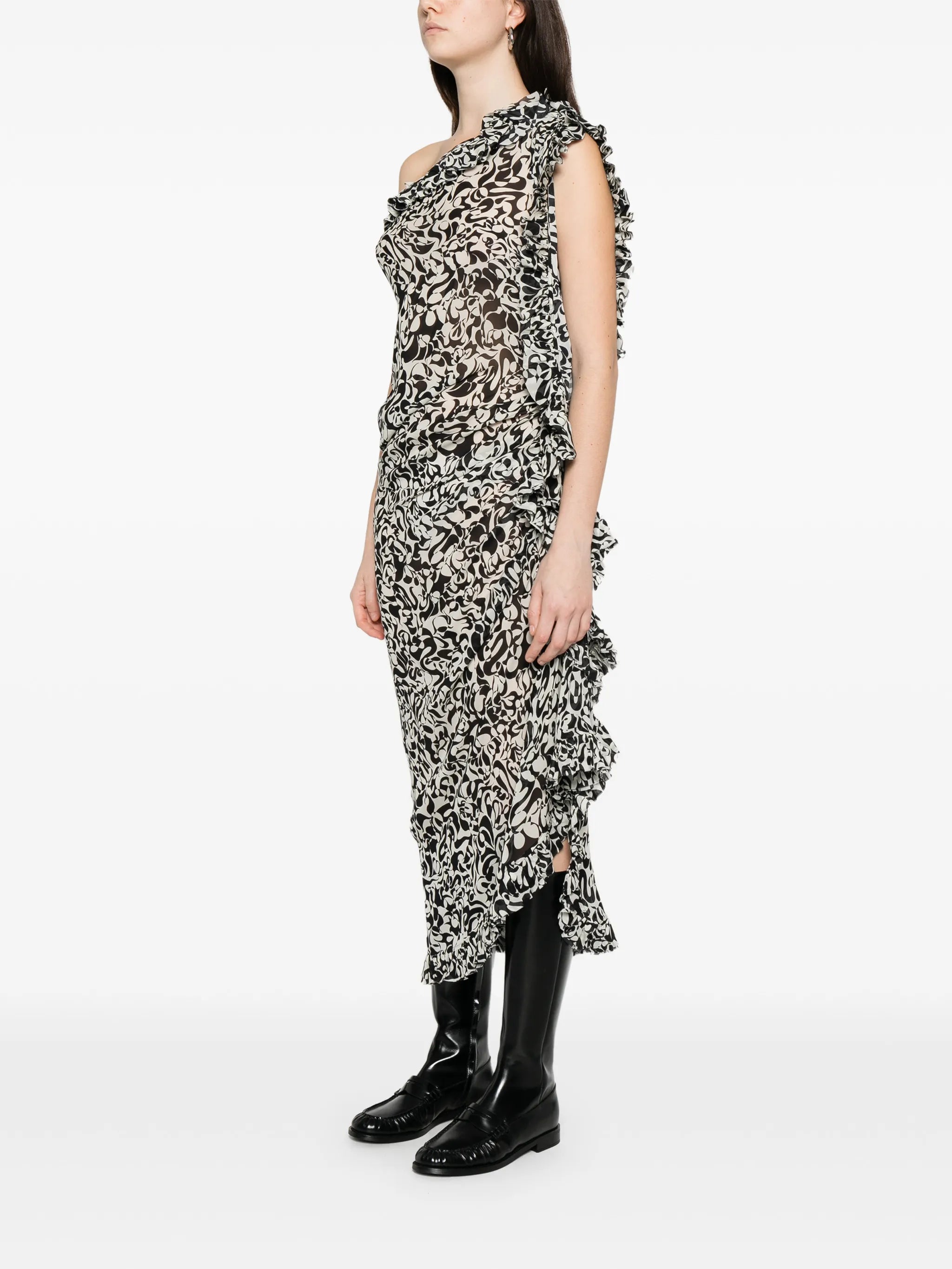 one-shoulder ruffled dress