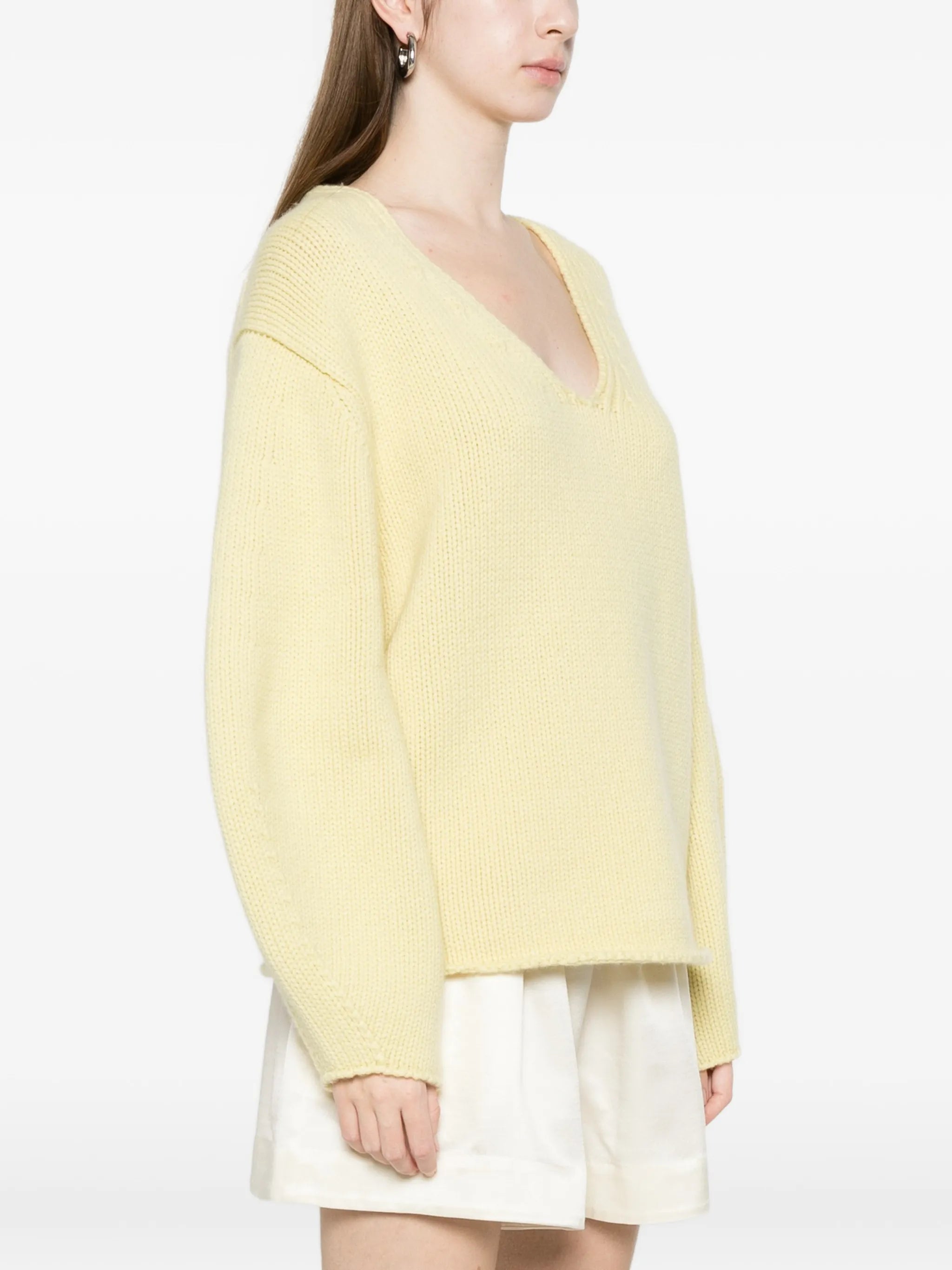 puff-sleeve V-neck sweater