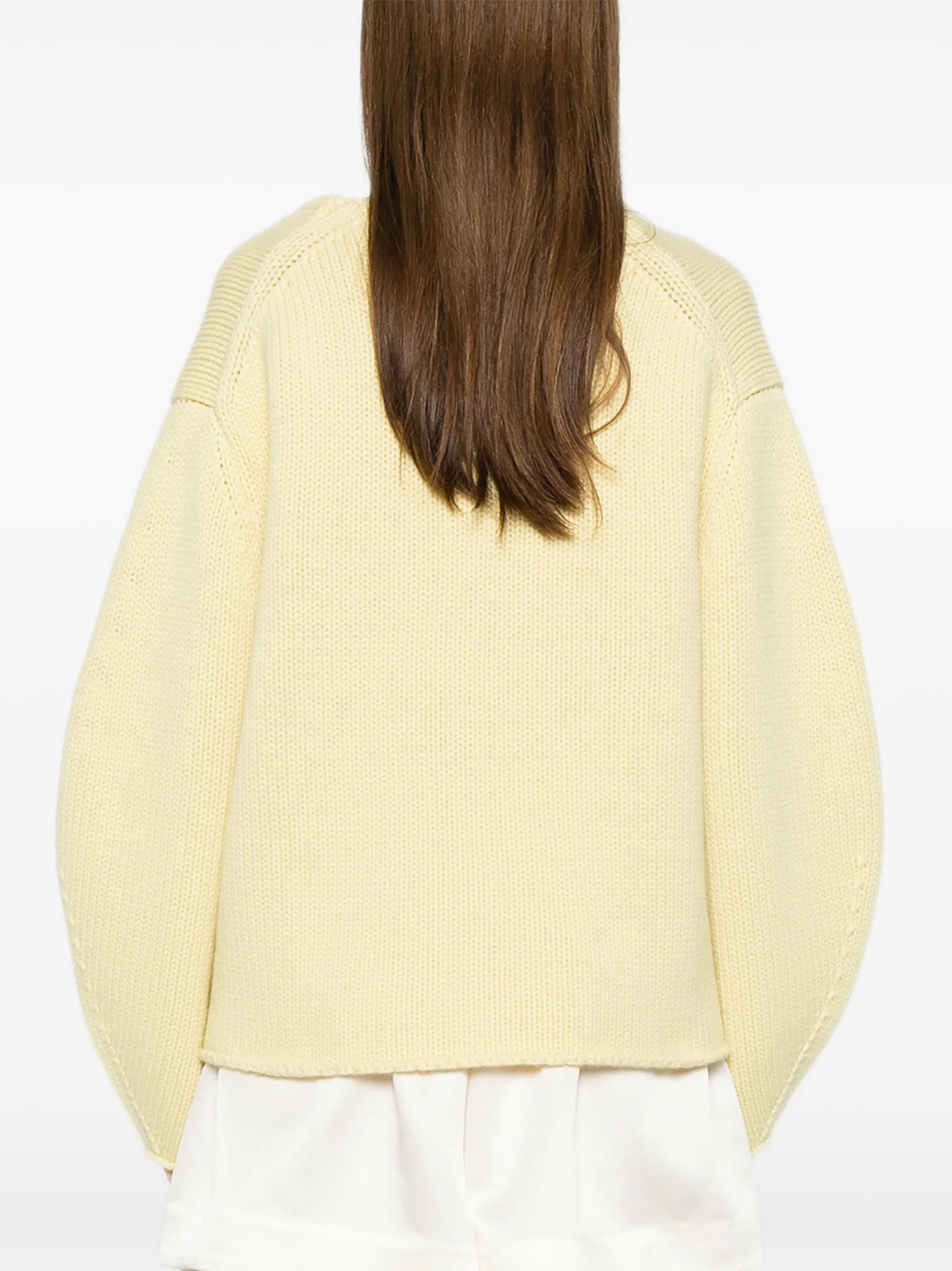puff-sleeve V-neck sweater