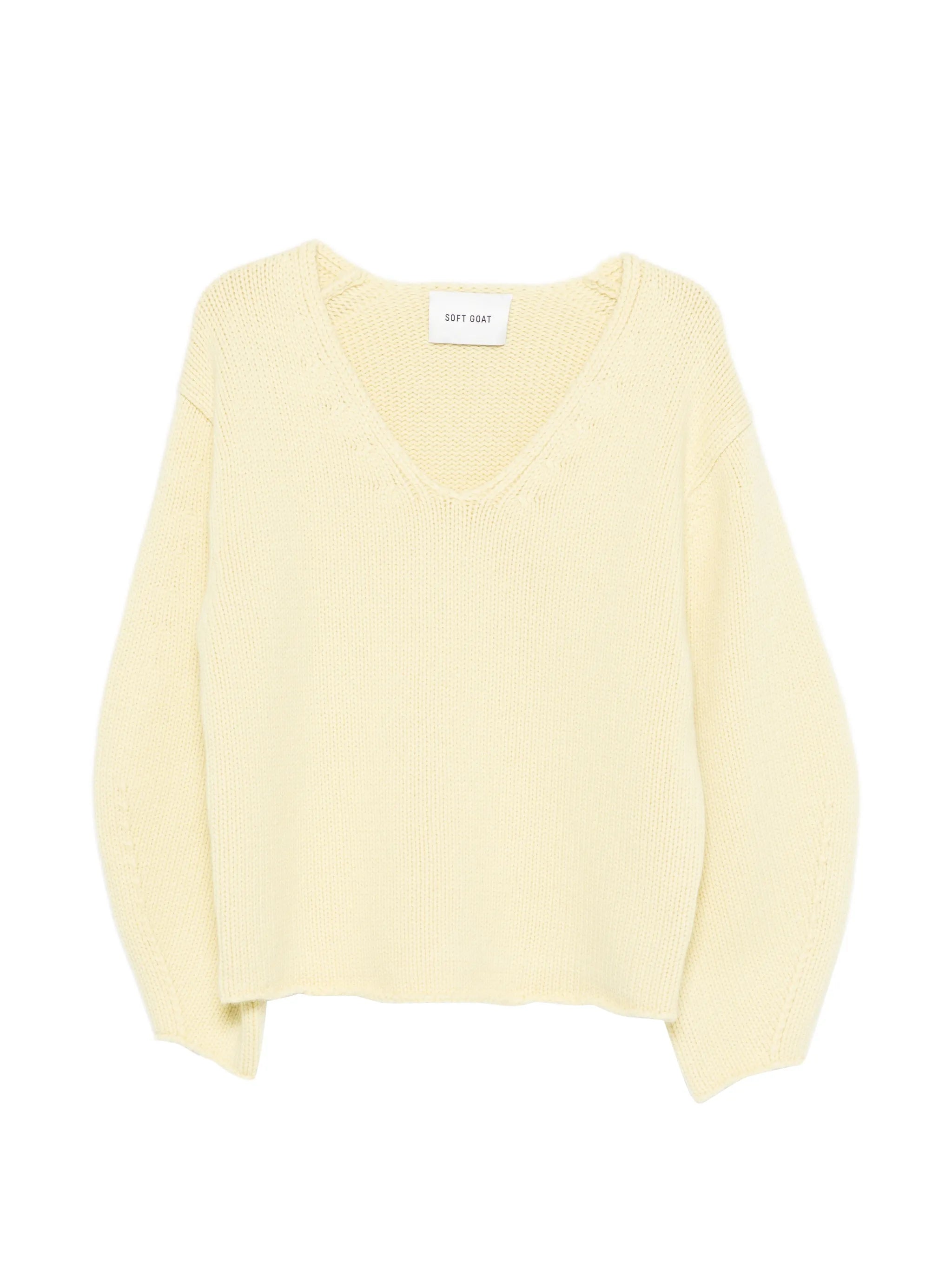 puff-sleeve V-neck sweater