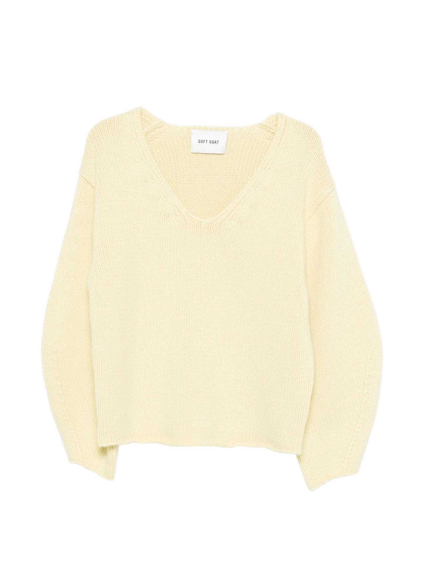 puff-sleeve V-neck sweater