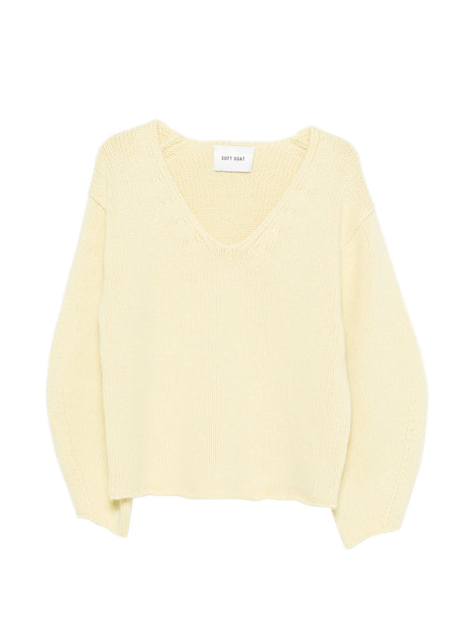 puff-sleeve V-neck sweater