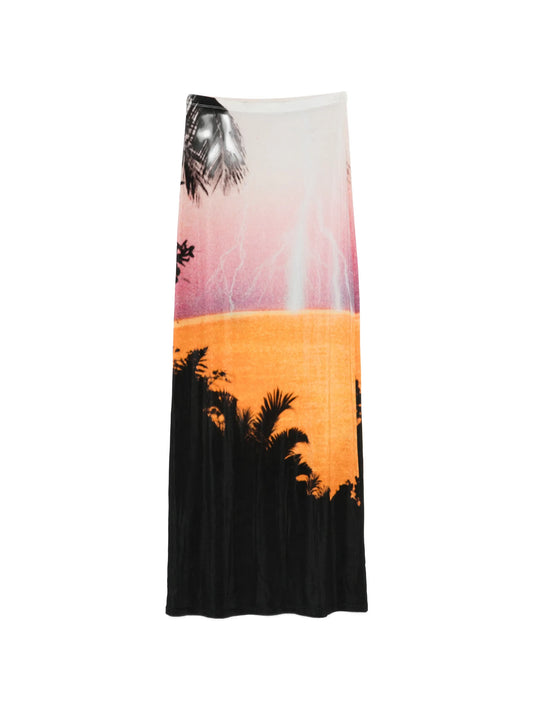 palm print midi skirt