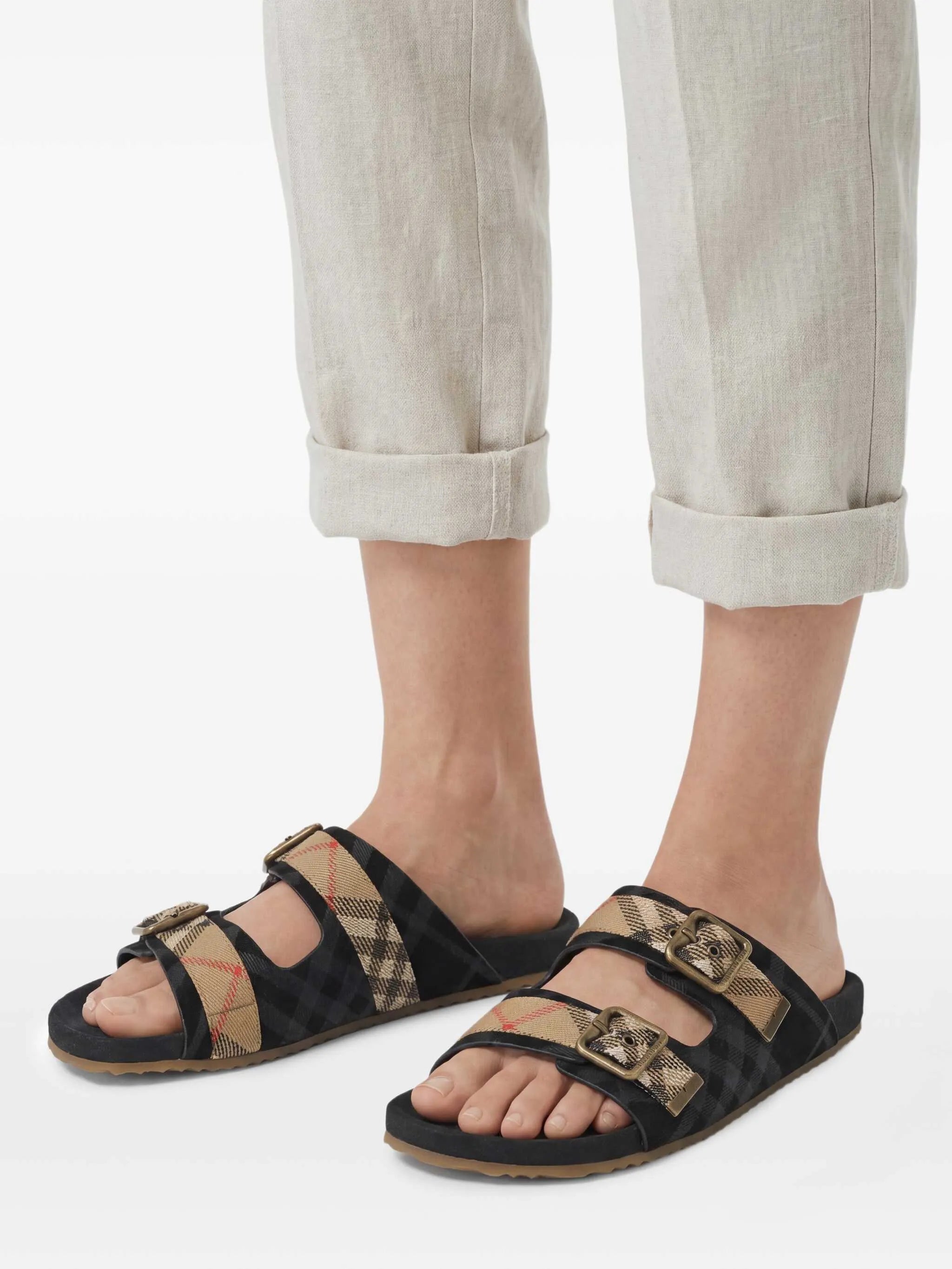 Urchin check suede flat sandals