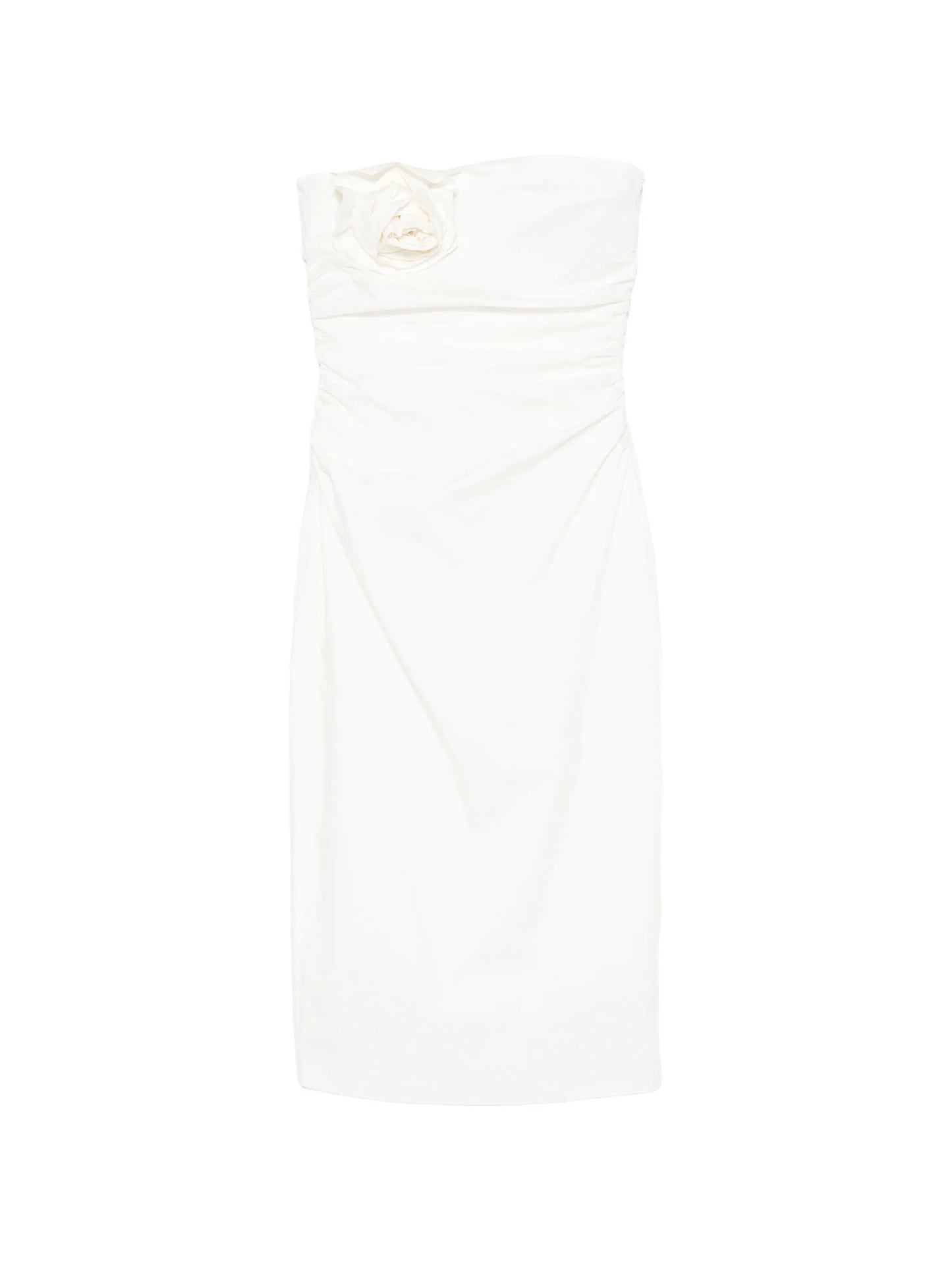 Vera flower-brooch strapless midi dress