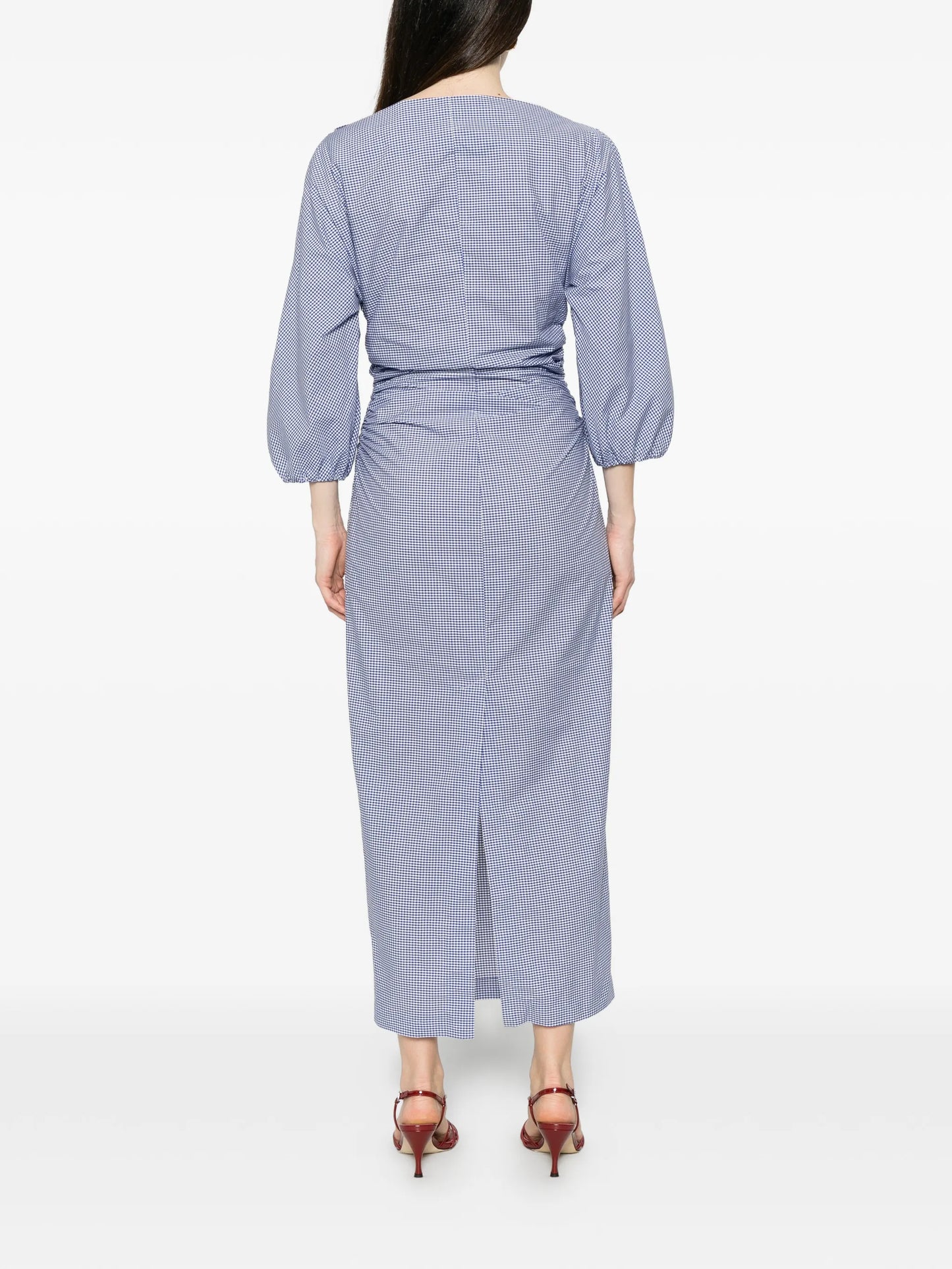 Ezra gingham-print gathered midi dress