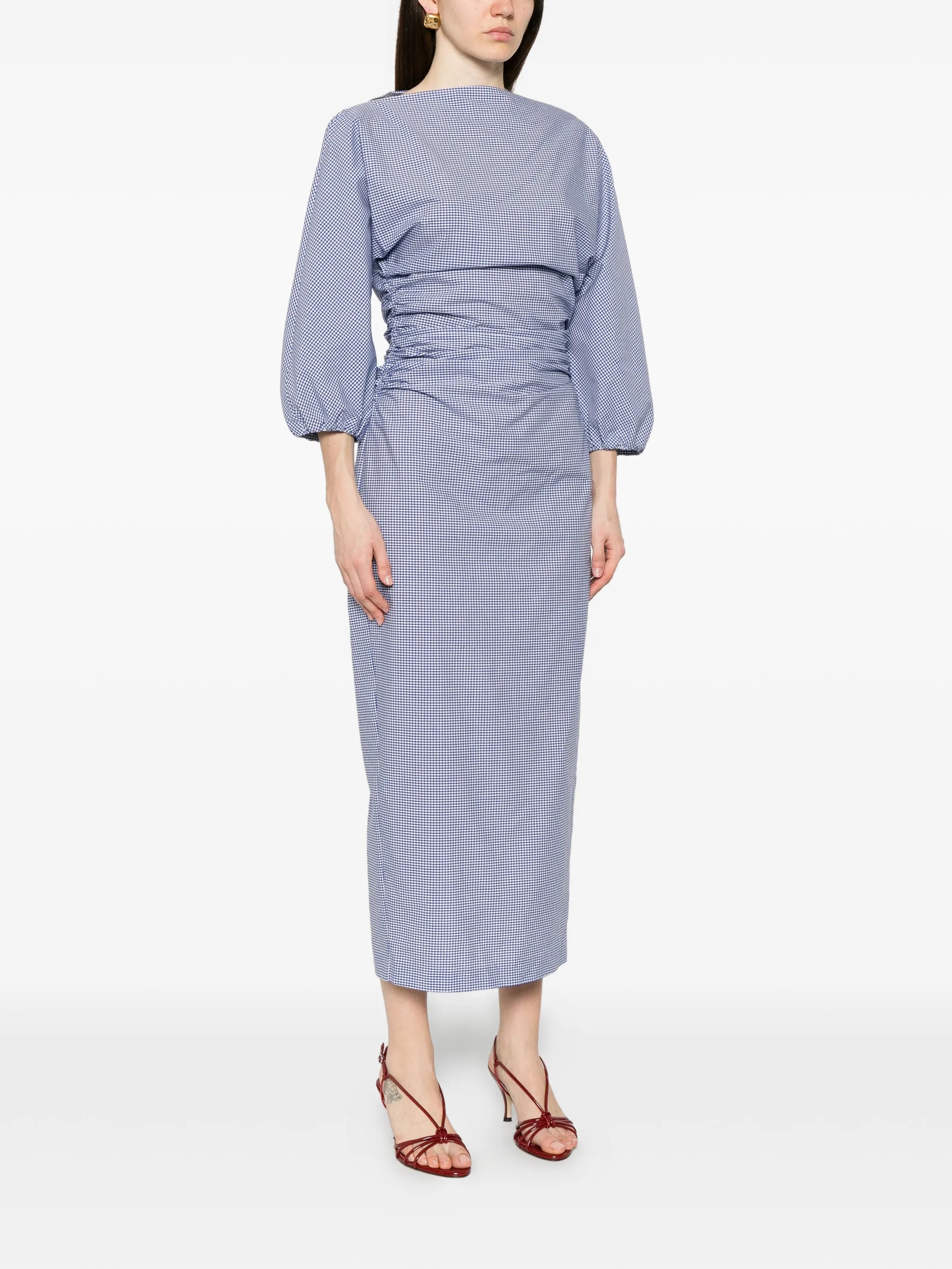 Ezra gingham-print gathered midi dress