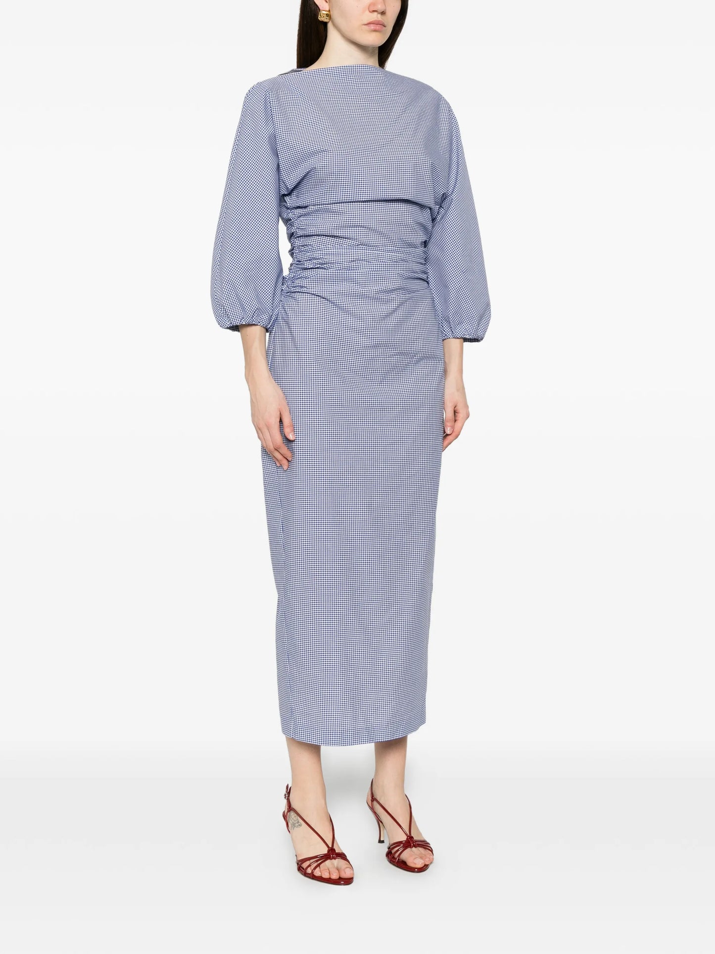 Ezra gingham-print gathered midi dress