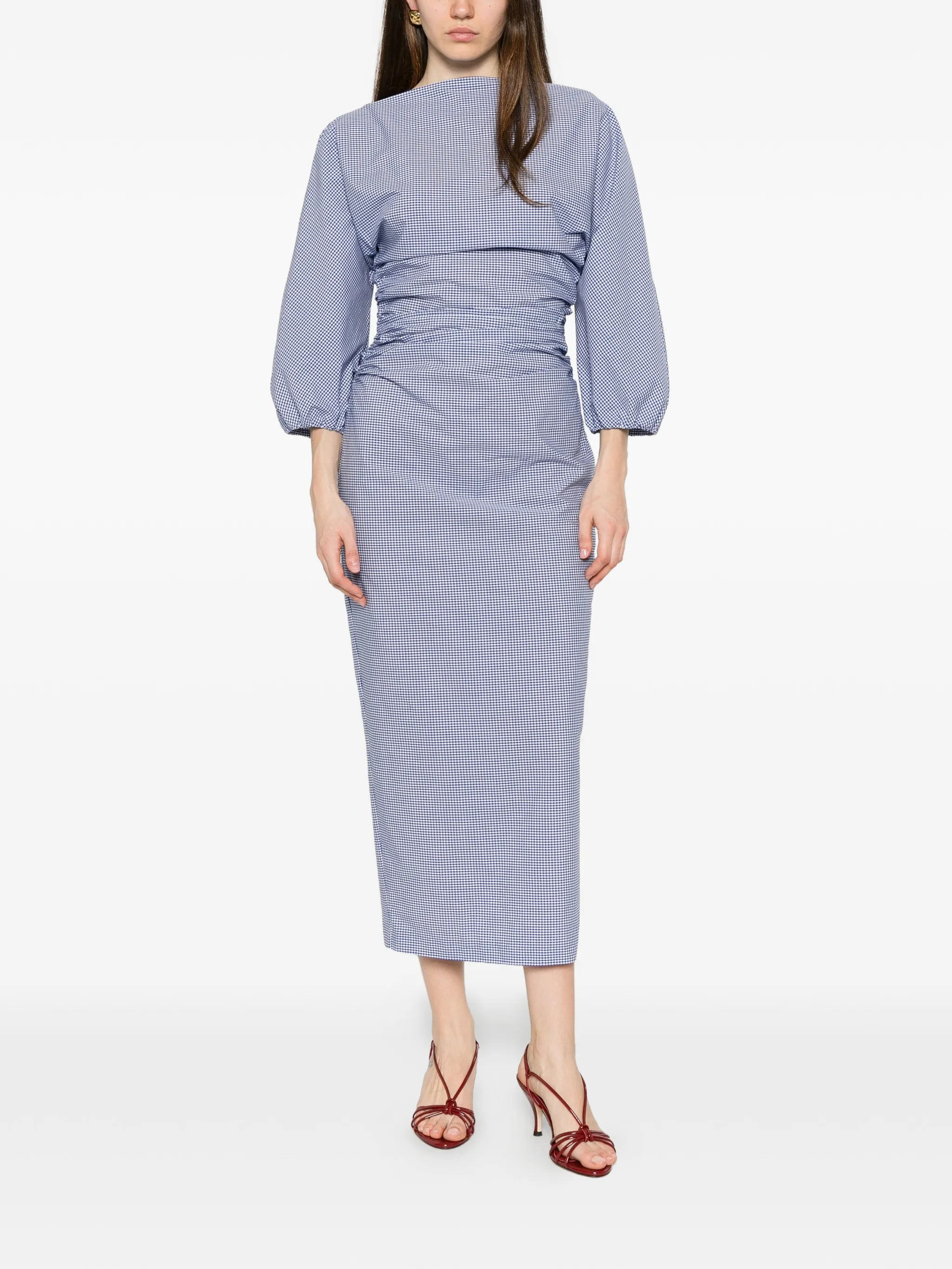 Ezra gingham-print gathered midi dress