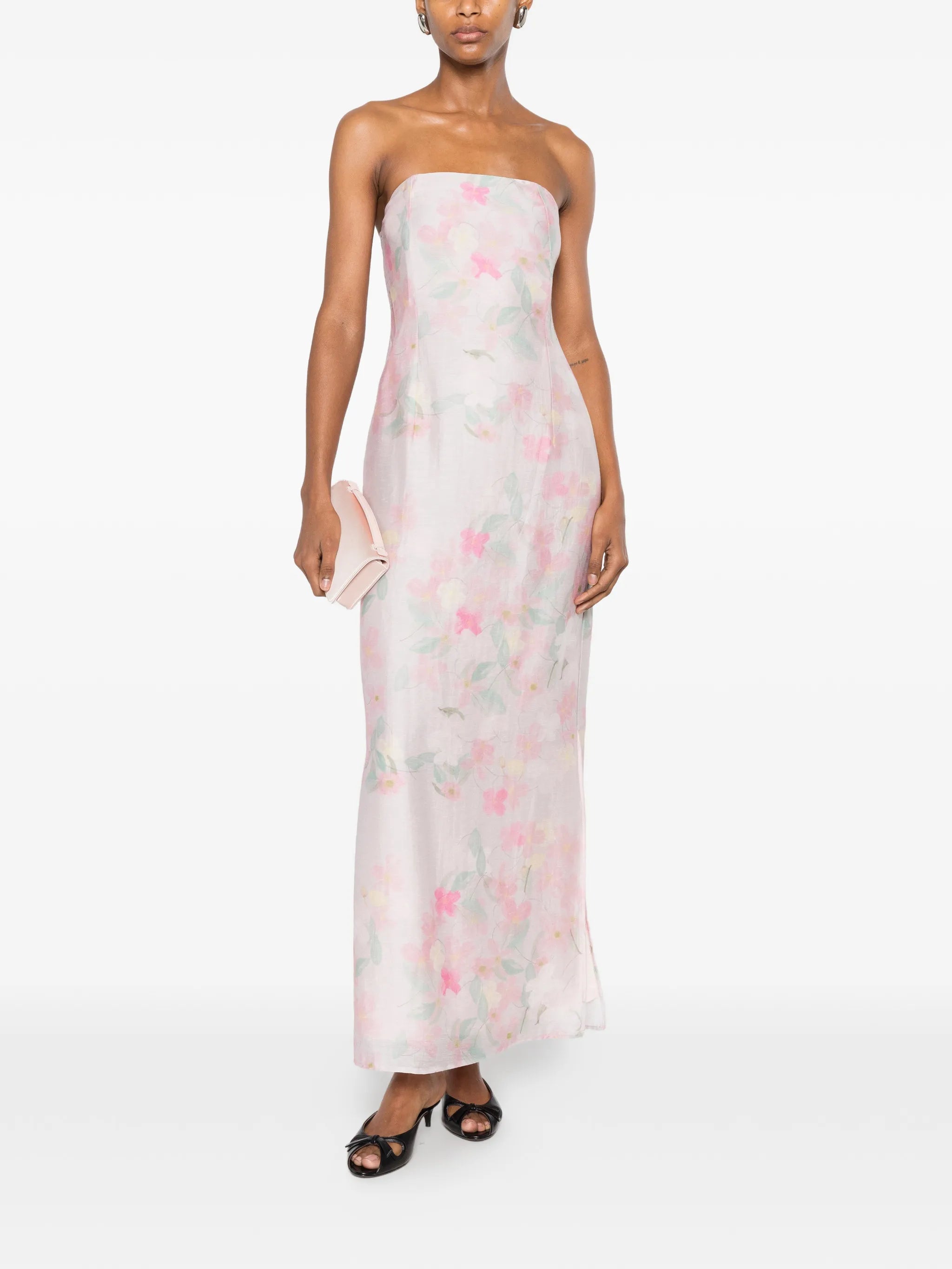 Elora floral-print strapless midi dress