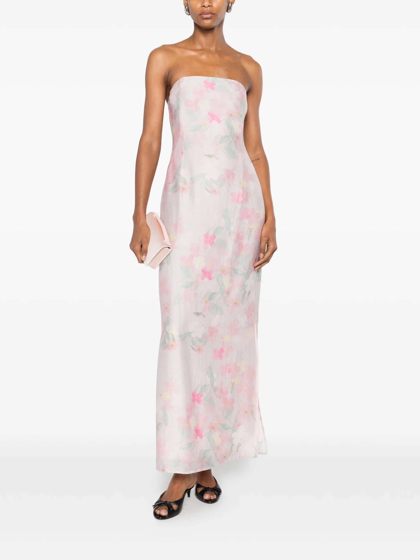 Elora floral-print strapless midi dress