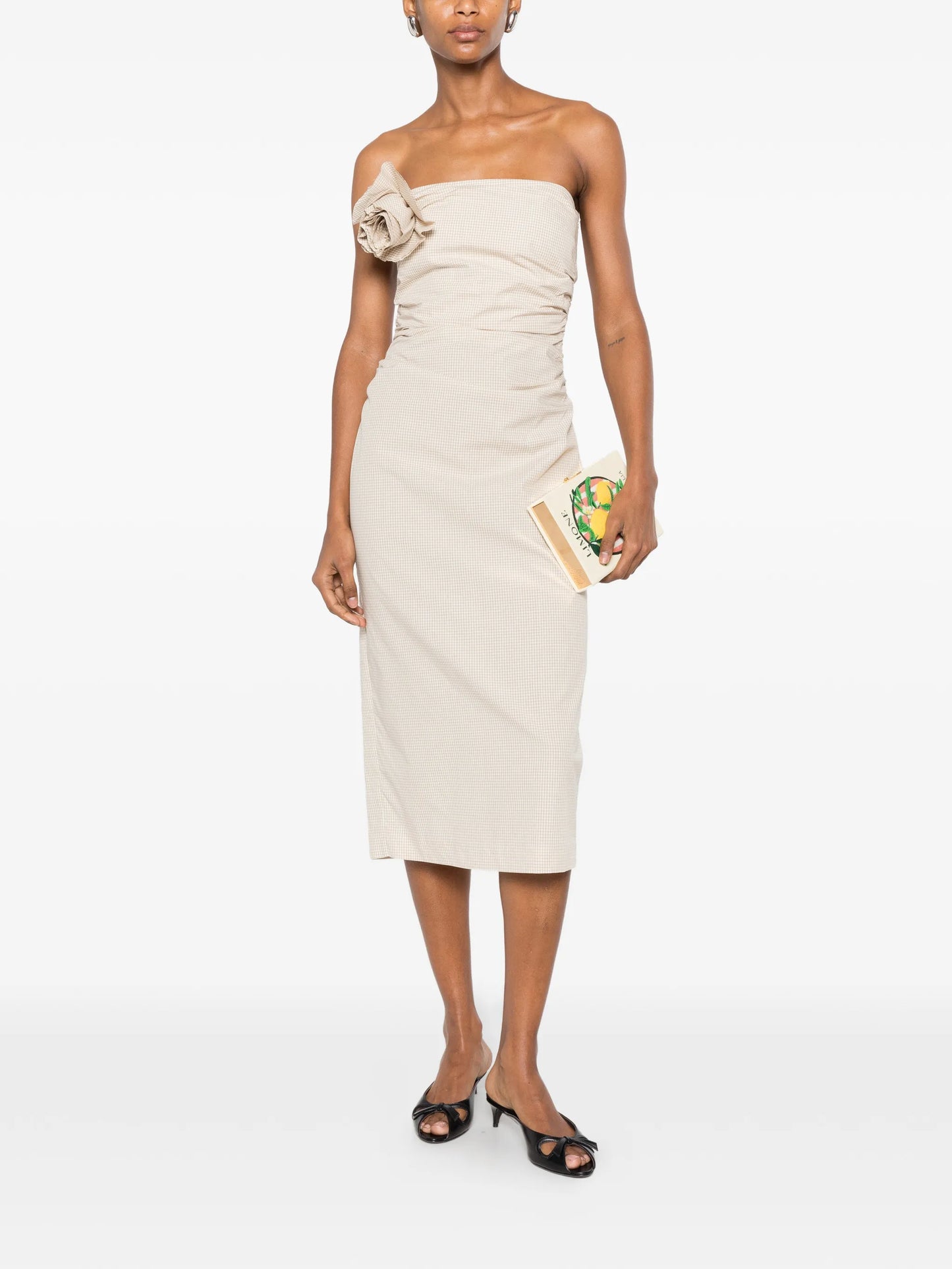 Vera flower-brooch midi dress