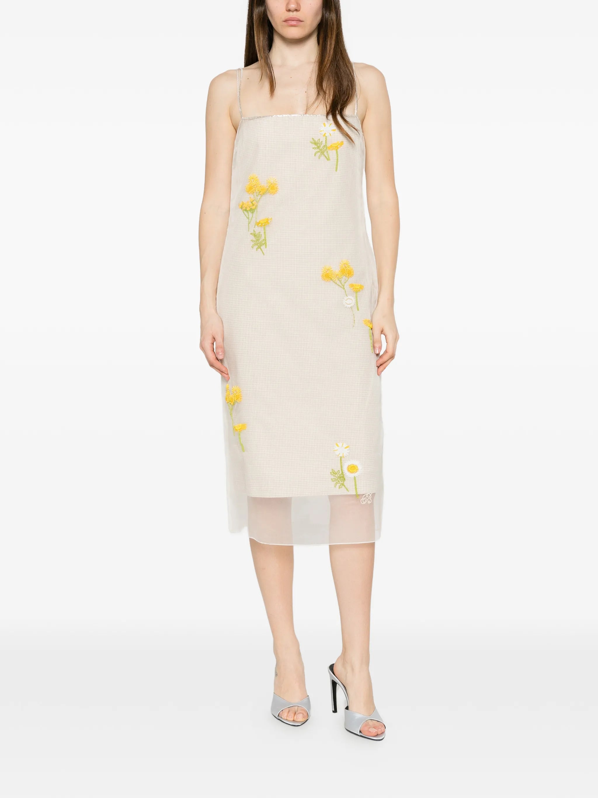 Rachel floral-embroidered midi dress
