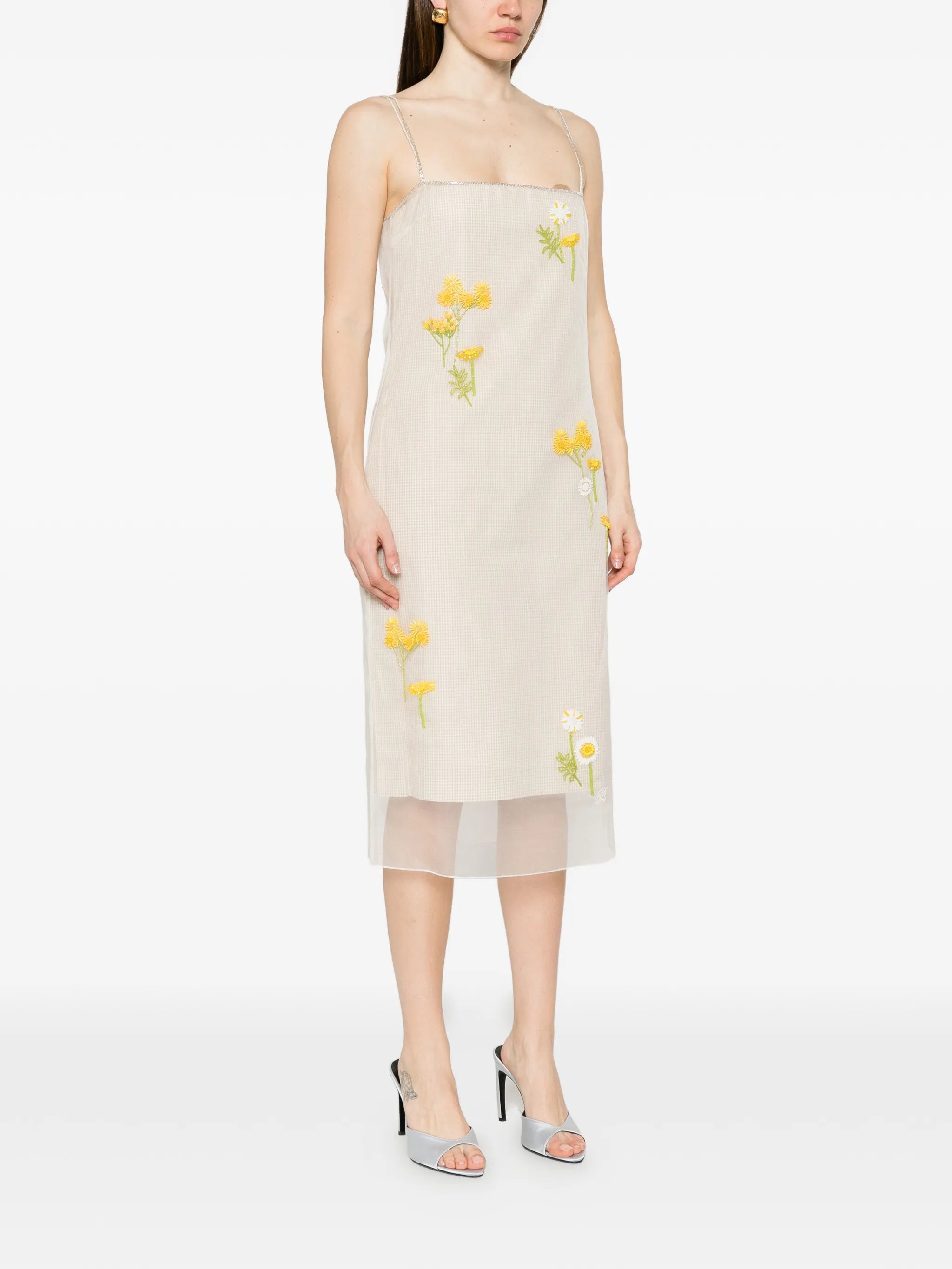 Rachel floral-embroidered midi dress